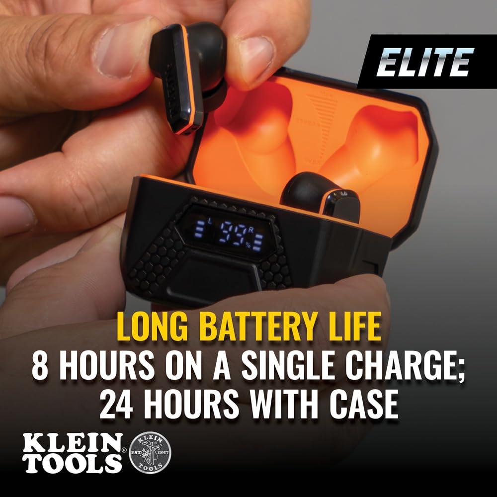 Klein Tools Klein Tools AESEB2 Elite Bluetooth Jobsite Earbuds, True Wireless Earplugs, 25dB NRR Hearing Protection, 24-Hour Playtime, Digital LED Display