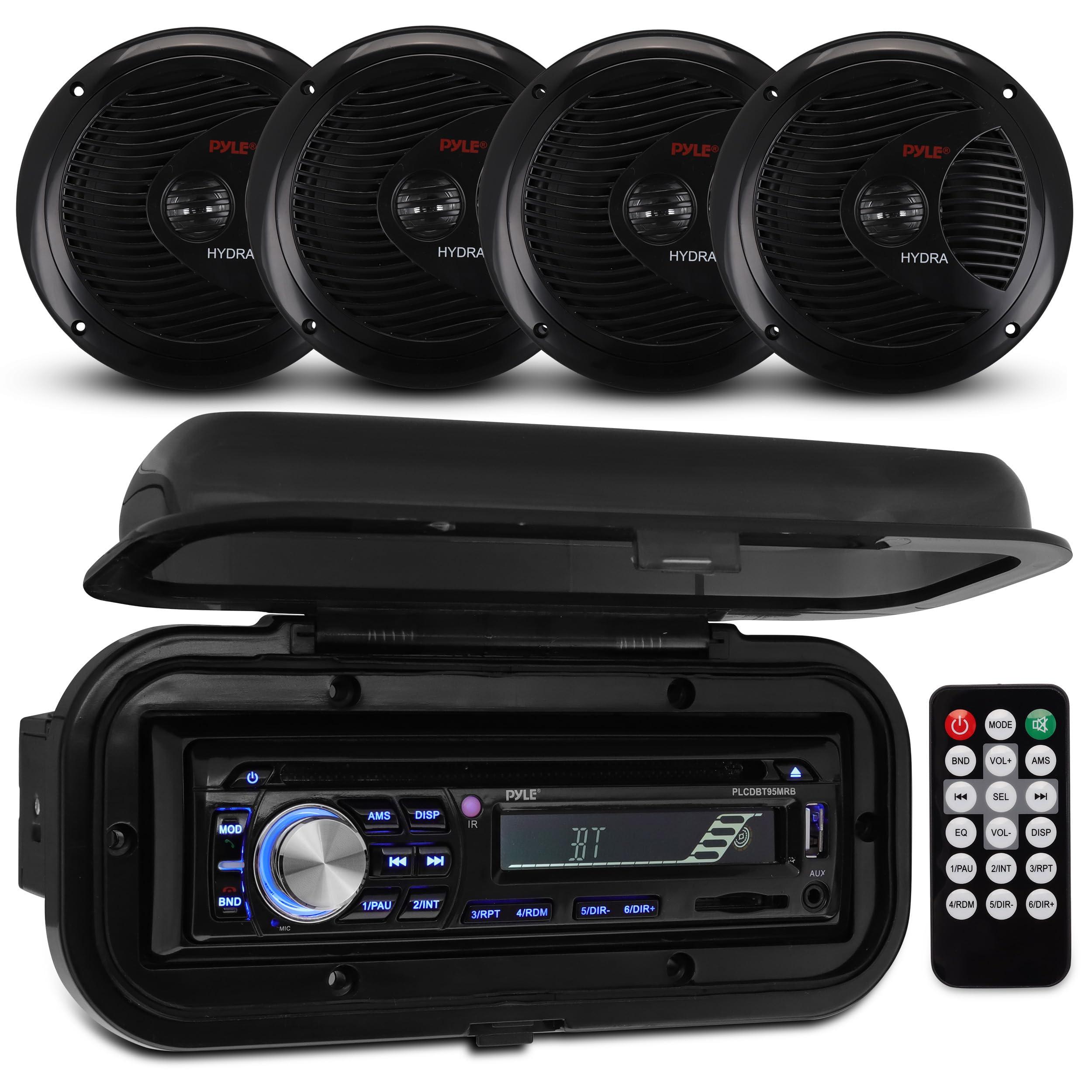 Pyle Pyle Wireless Bluetooth Marine Audio Stereo - Kit w/ Single DIN Universal Size Radio Receiver, Hands-Free Calling, 6.5\" Waterproof Speakers, CD Player, MP3/USB/SD Readers & AM/FM Radio