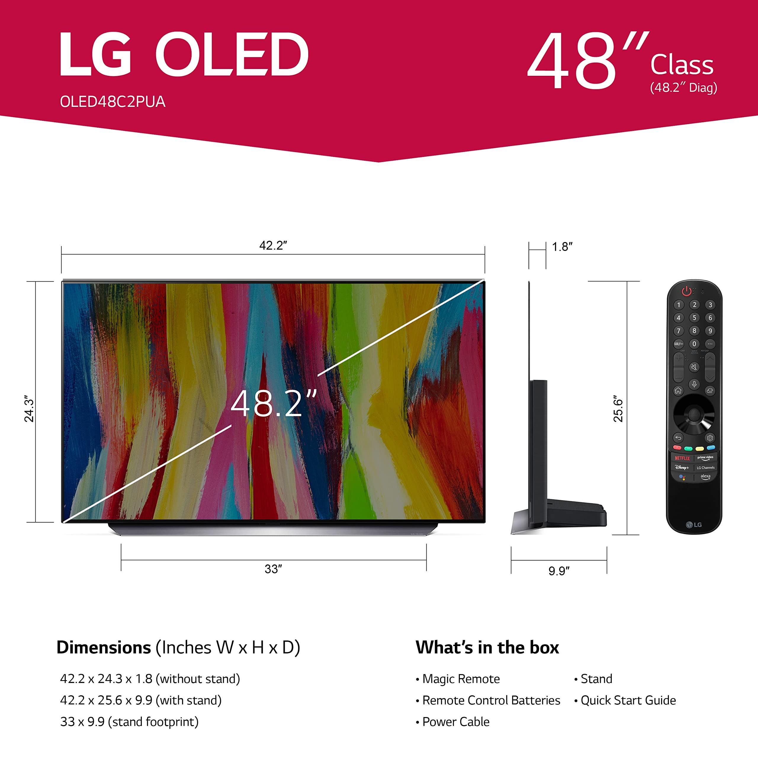 LG LG C2 Series 48-Inch Class OLED evo Smart TV OLED48C2PUA, 2022 - AI-Powered 4K TV, Alexa Built-in, Dark Silver