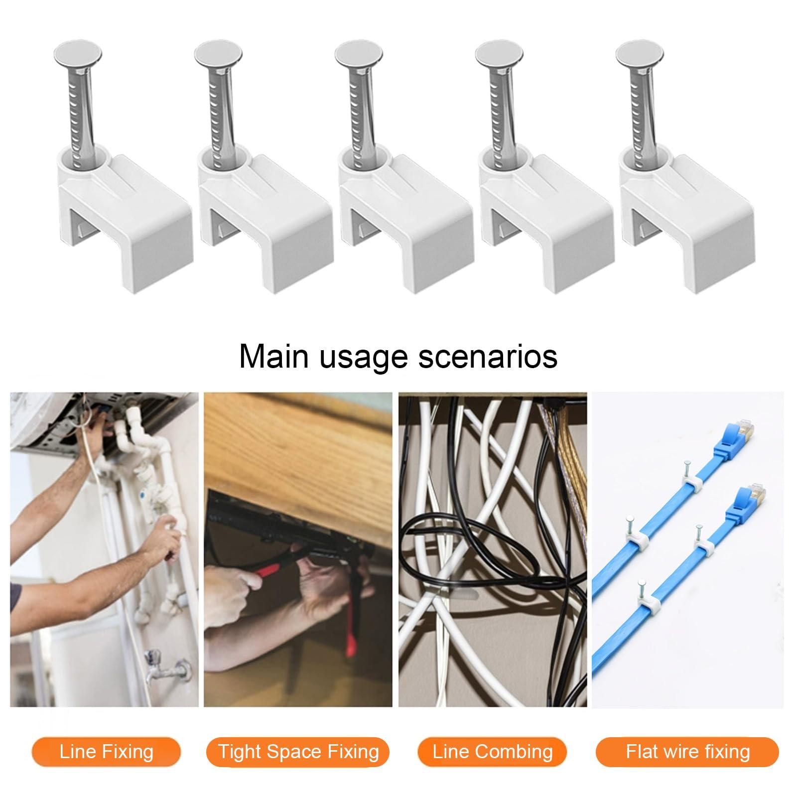 YIOVVOM Ethernet Nails Cable Clips - 200 Pieces 8mm Ethernet Cable Clips with Nails Cord Holder for Cat5 Cat6 Cat7 Cat8 RJ45 Cable and Telephone line Flat Ethernet Cable (Square)