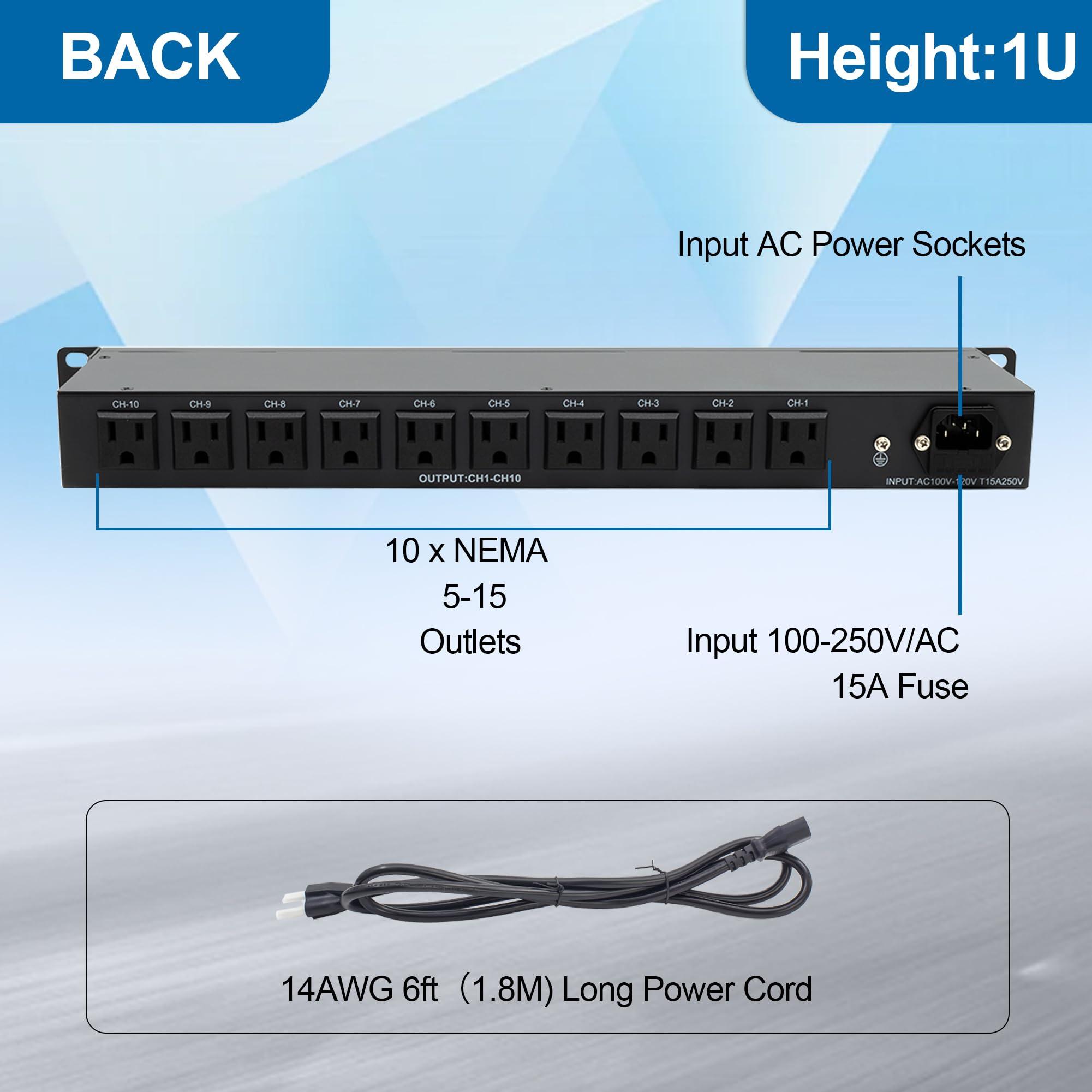 ThePoEstore ThePoEstore 1U PDU Network Rackmount with Surge Protector Horizontal Rack Power Strip, (SPD-10KA) 100-240V,15A 3600 Joules, 10 Outlets, 10 LED Switches, with 6ft 14 AWG Cord, ETL Listed