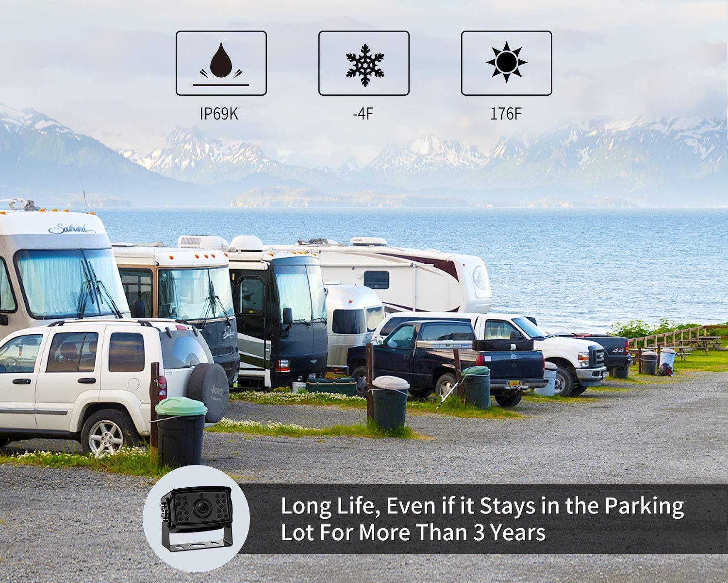 Fookoo FOOKOO HD Backup Camera System Kit,7\'\'1080P Reversing Monitor+IP69 Waterproof Rear View Camera,Sharp CCD Chip, 100% Not Wash Up,Truck/Semi-Trailer/Box Truck/RV (FHD1-Wired)