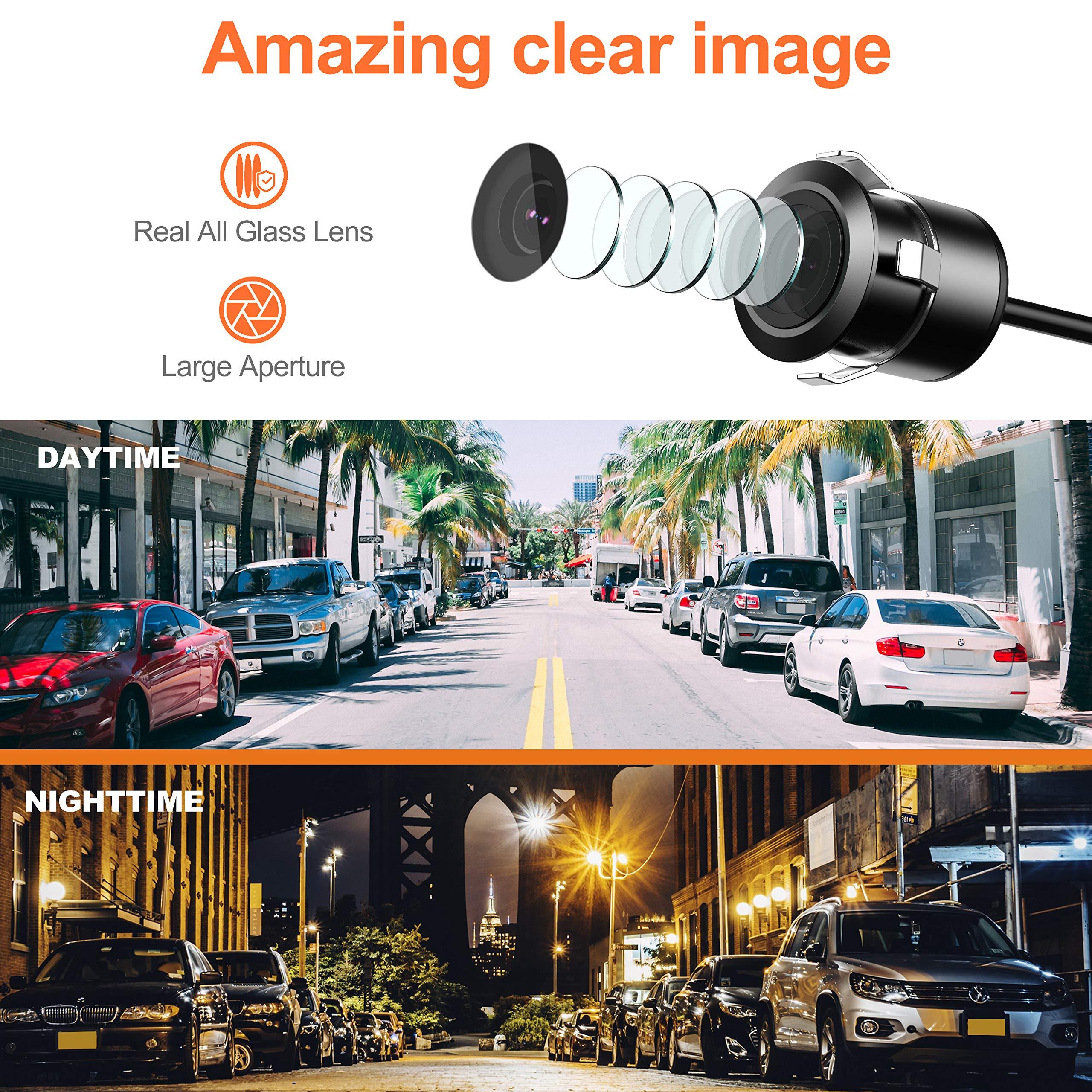 RAAYOO Backup Camera Flush Mount, Metal Housing 170Wide View Angle Rear/Side/Front View Camera for Car, Clear Night Vision IP69 Waterproof Reverse Camera for Vehicle SUV RV Pickup, 18.5mm, 12V/24V, Black