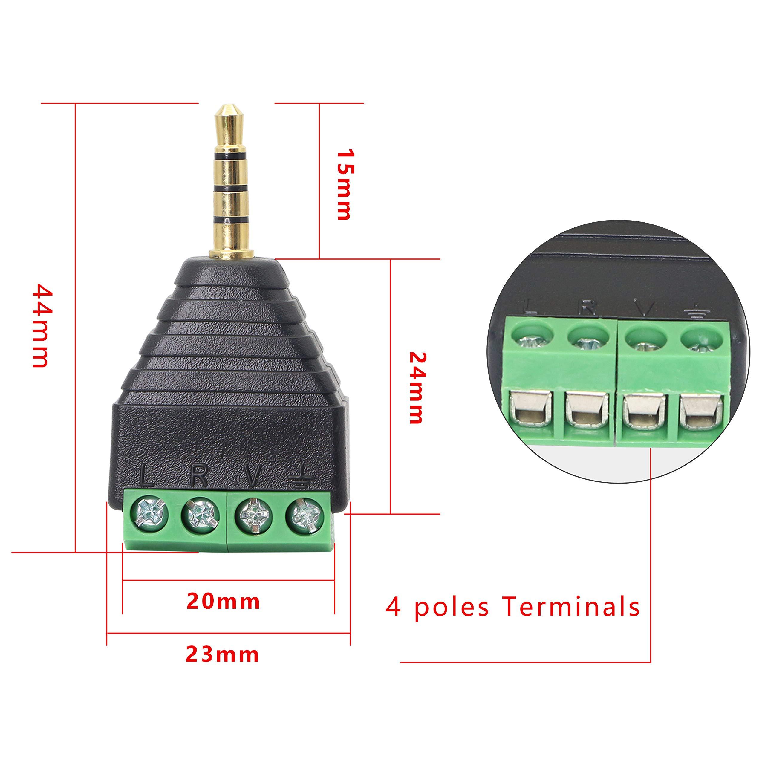 GELRHONR GELRHONR 3.5mm 4 Screw Terminal Adapter, 1/8 Inch 4 Pole Stereo TRRS Audio Plug Solderless Converter for Headphone Headset and Earphone3-Pack