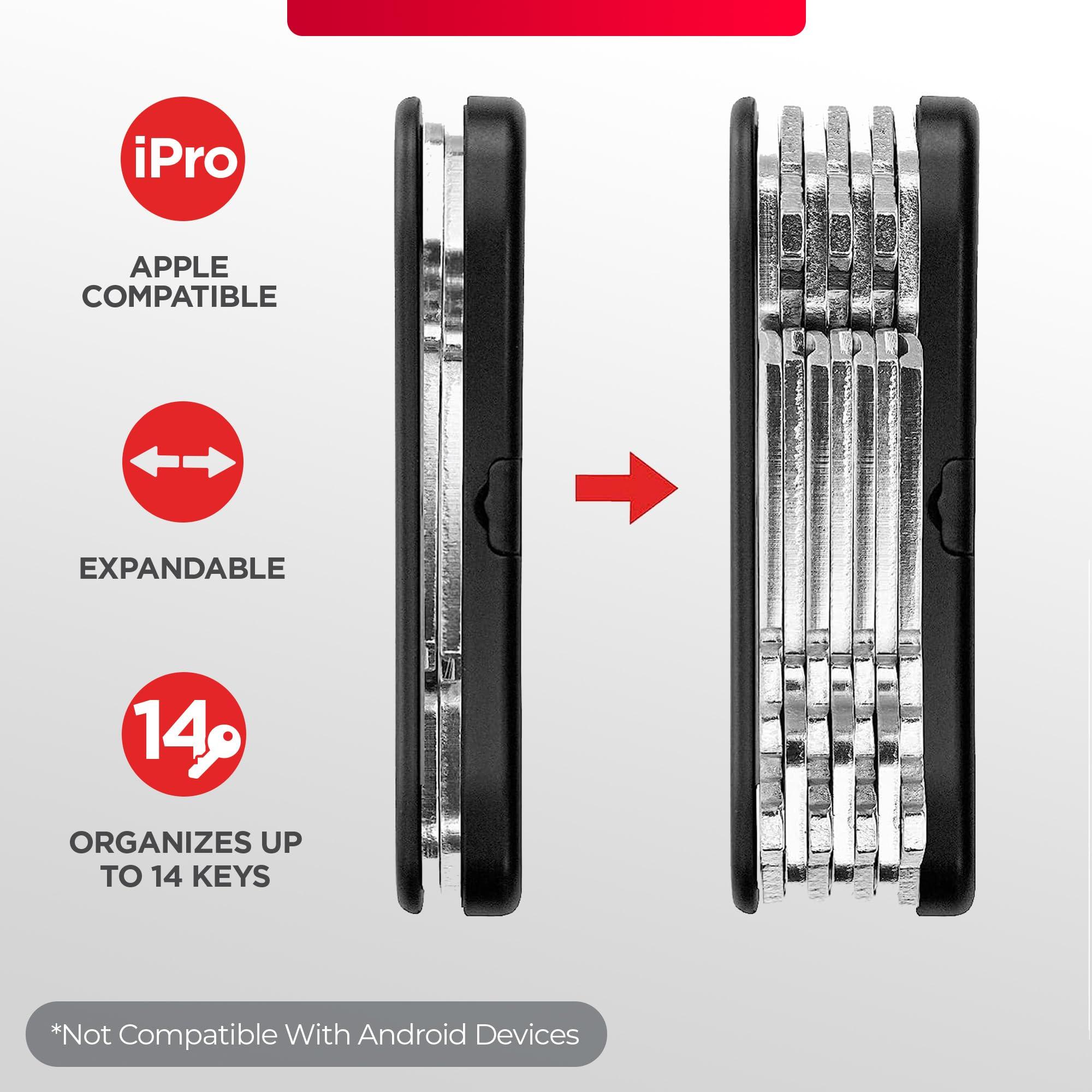 KEY SMART KeySmart iPro Smart Key Tracker - Apple Find My App Compatible, Find Your Lost Keys Key Organizer Keychain Holder, Compact Trackable Key Chain Keyholder, LED Flashlight (up to 14 Keys, Black)