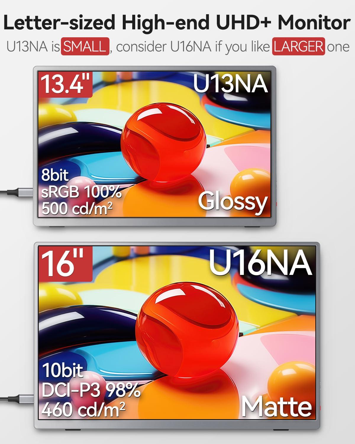 Intehill Intehill 4K Portable Monitor for Laptop, MacBook and Mini PC High-end 13.4 inch Small Computer Monitor with Golden Ratio 16:10 and Resolution 3840x2400 U13NA