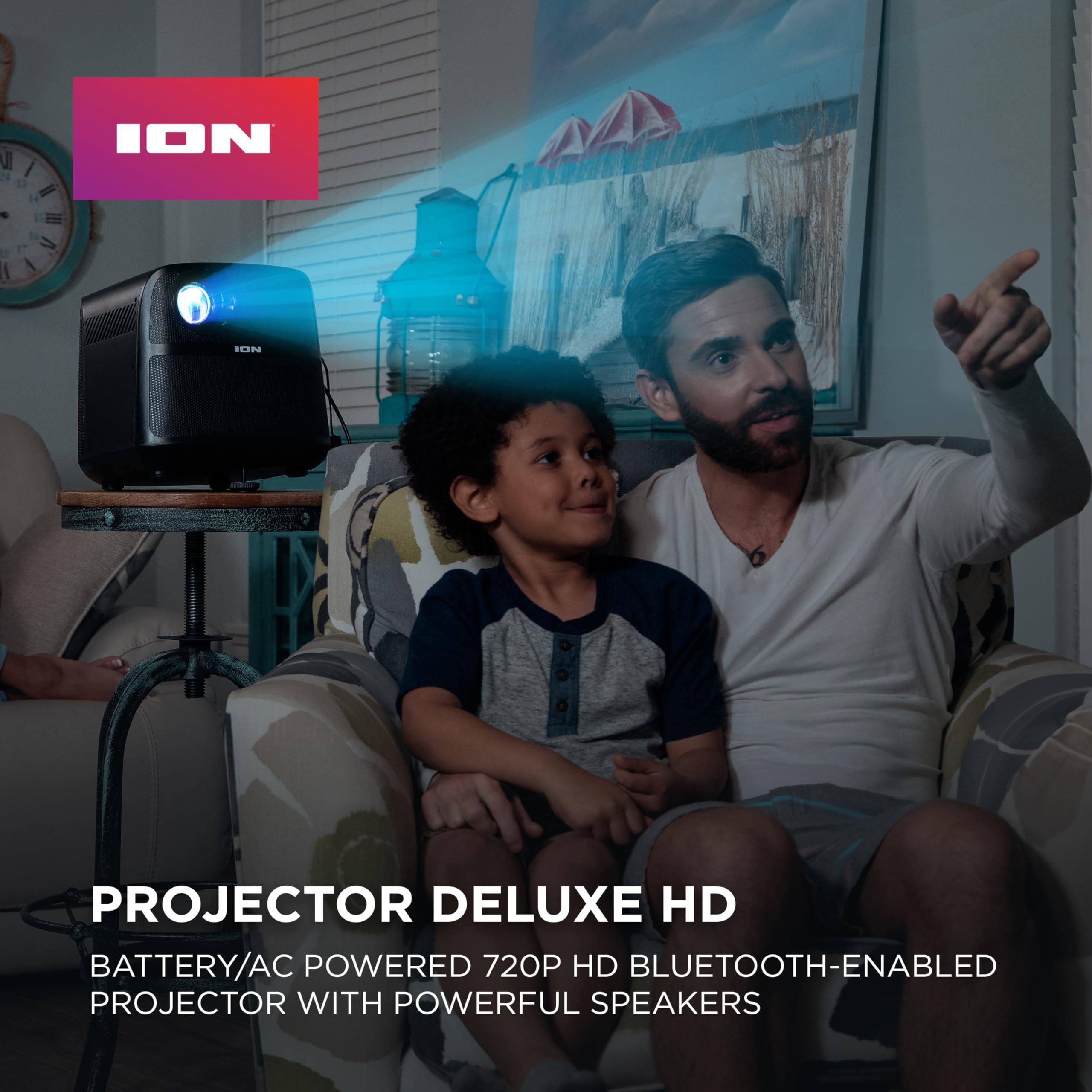 ION ION Portable Outdoor LED Projector with 70W Speakers, Bluetooth, Rechargeable Battery, Mic, USB and HDMI Connections, 720P HD