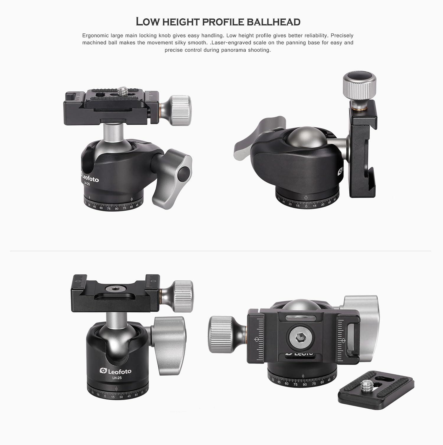 LEOFOTO Leofoto LS-223CX+LH-25 Travel Tripod, Tabletop Tripod, Ranger Series, Carbon Fiber, 3 Leg Sections, Lightweight, Ball Head Set