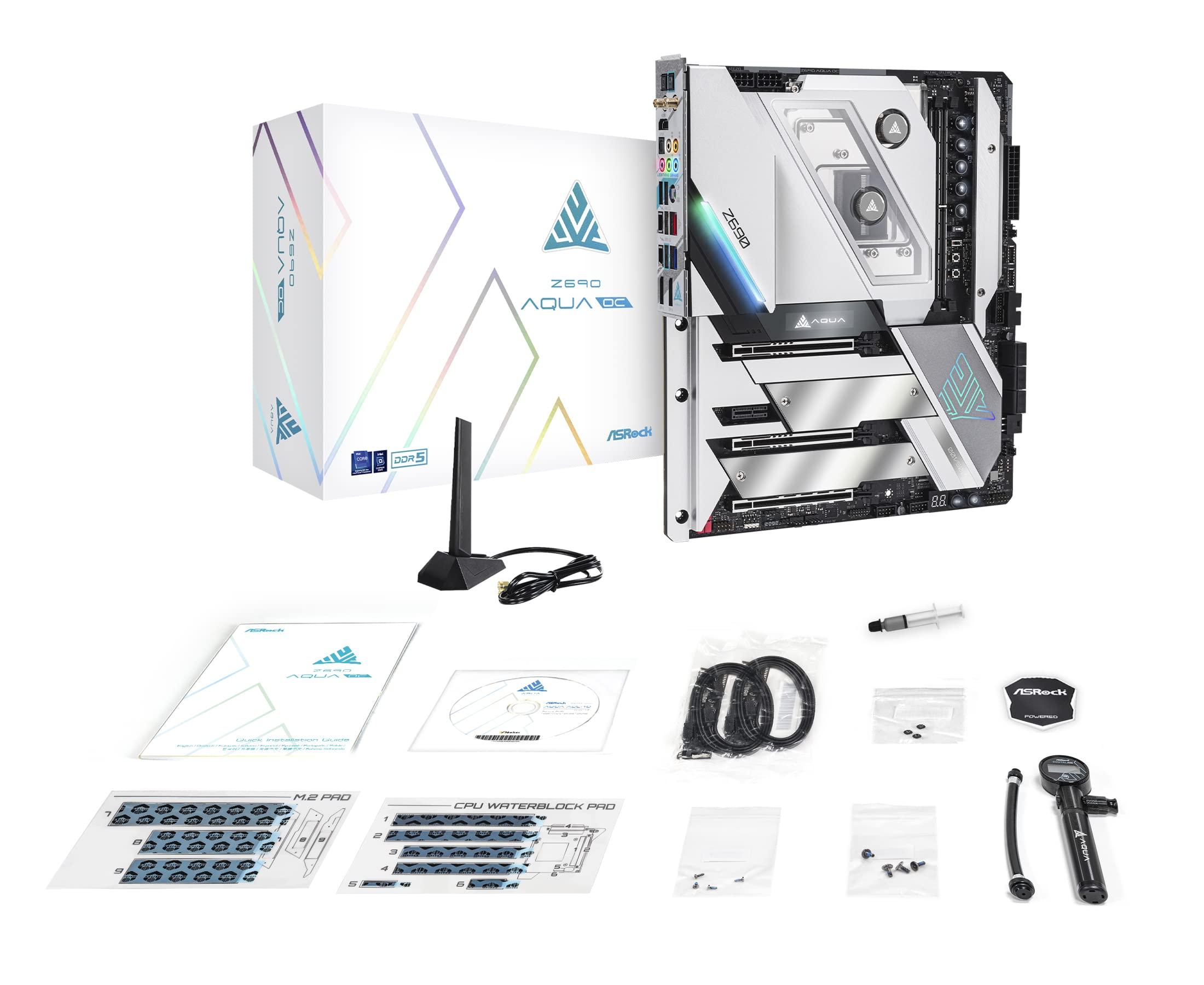 ASRock ASRock Z690 Aqua OC Motherboard DDR5 7000 Dual Channel 6 SATA3 LGA1700 96GB 2oz Copper PCB 12 Layer PCB EATX SATA3 6.0 Gb/s