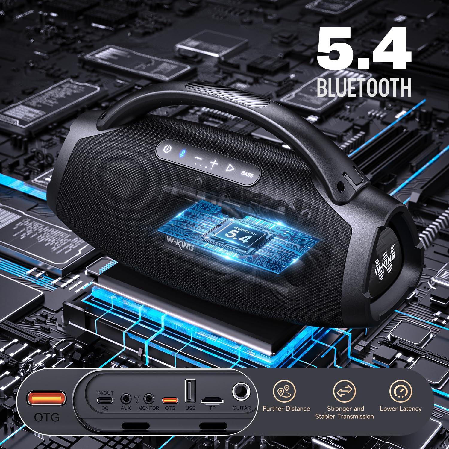 W-KING W-KING 300W Peak Large Bluetooth Speaker Loud, Massive Bass Boombox, IPX7 Waterproof Party Portable Speaker with Subwoofer 7.5\"/EQ APP/5-Drives/BT 5.4/Fast Charge/MIC-GTR in, Outdoor Wireless Speakers