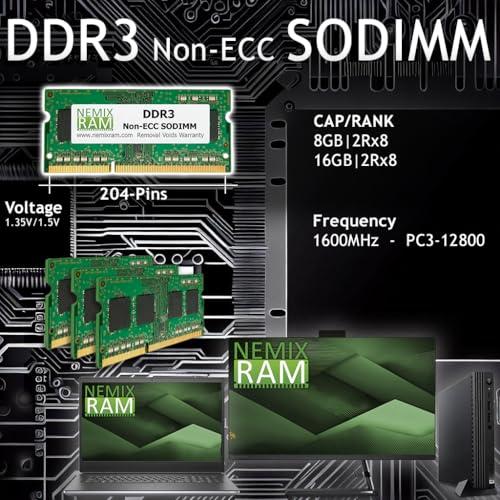 NEMIX RAM NEMIX RAM 32GB (4X8GB) DDR3 1333MHZ PC3-10600 2Rx8 1.35V 204-PIN Non-ECC SODIMM Laptop PC Memory KIT