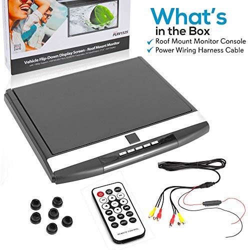 Pyle Pyle 15.6-Inch Overhead Flip-Down Car Monitor - Hi-Res 1680x800p Widescreen Car Roof Mount Monitor, Vehicle Flip Down Overhead Screen w/IR, FM Transmitter, USB/SD, HDMI, AV, Stereo Speaker -PLRV1525