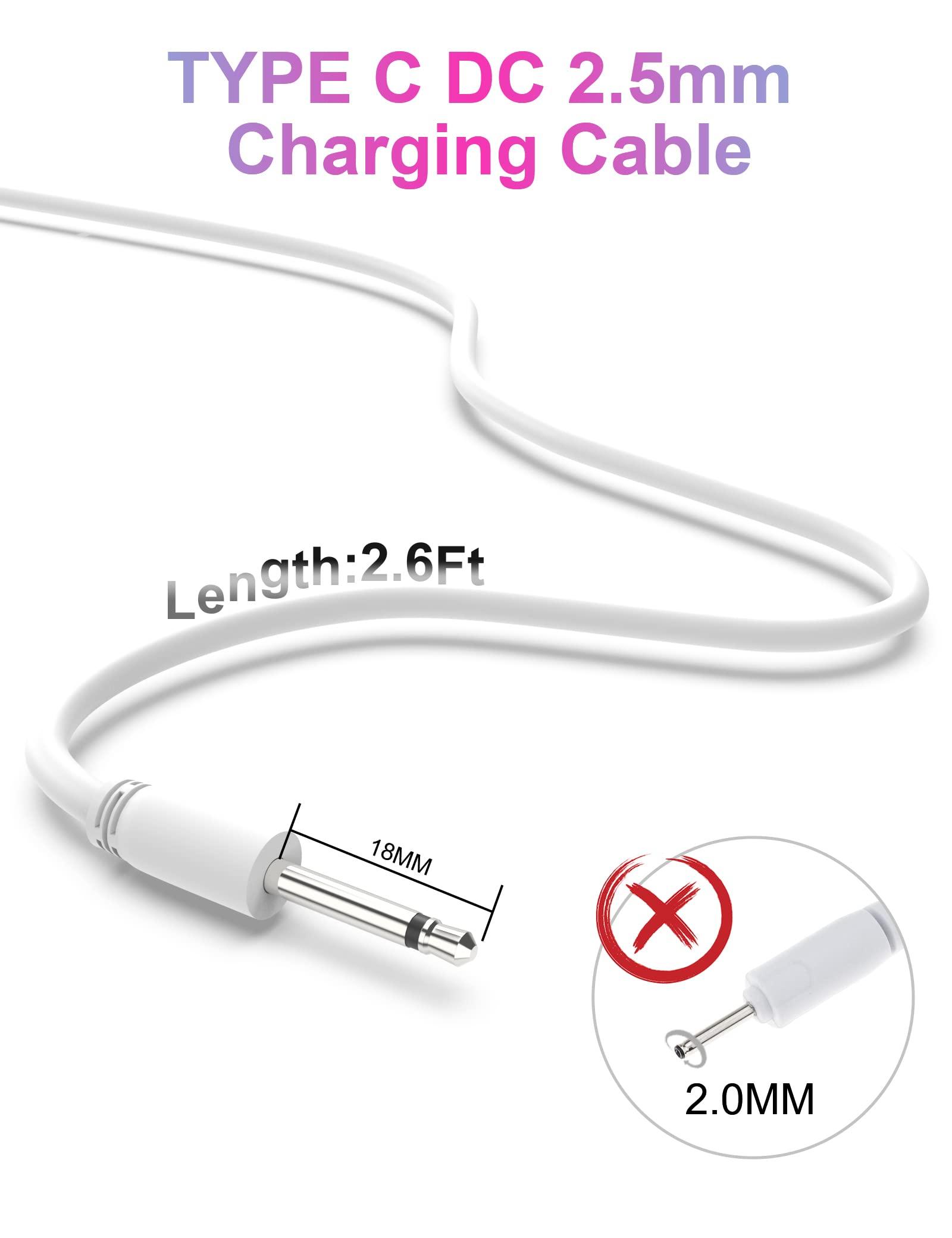 Bicmice Bicmice 2.6Ft USB DC Charger Cable 2.5mm Replacement Charging Cord - White 2Pack
