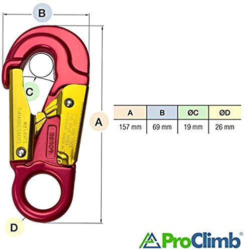 ProClimb ProClimb Forged Aluminum Snaphook - Double Action Self Locking Gate, Captive Eye 27 kN - Red-Snaphook- Aluminum Snap Hook Hardware