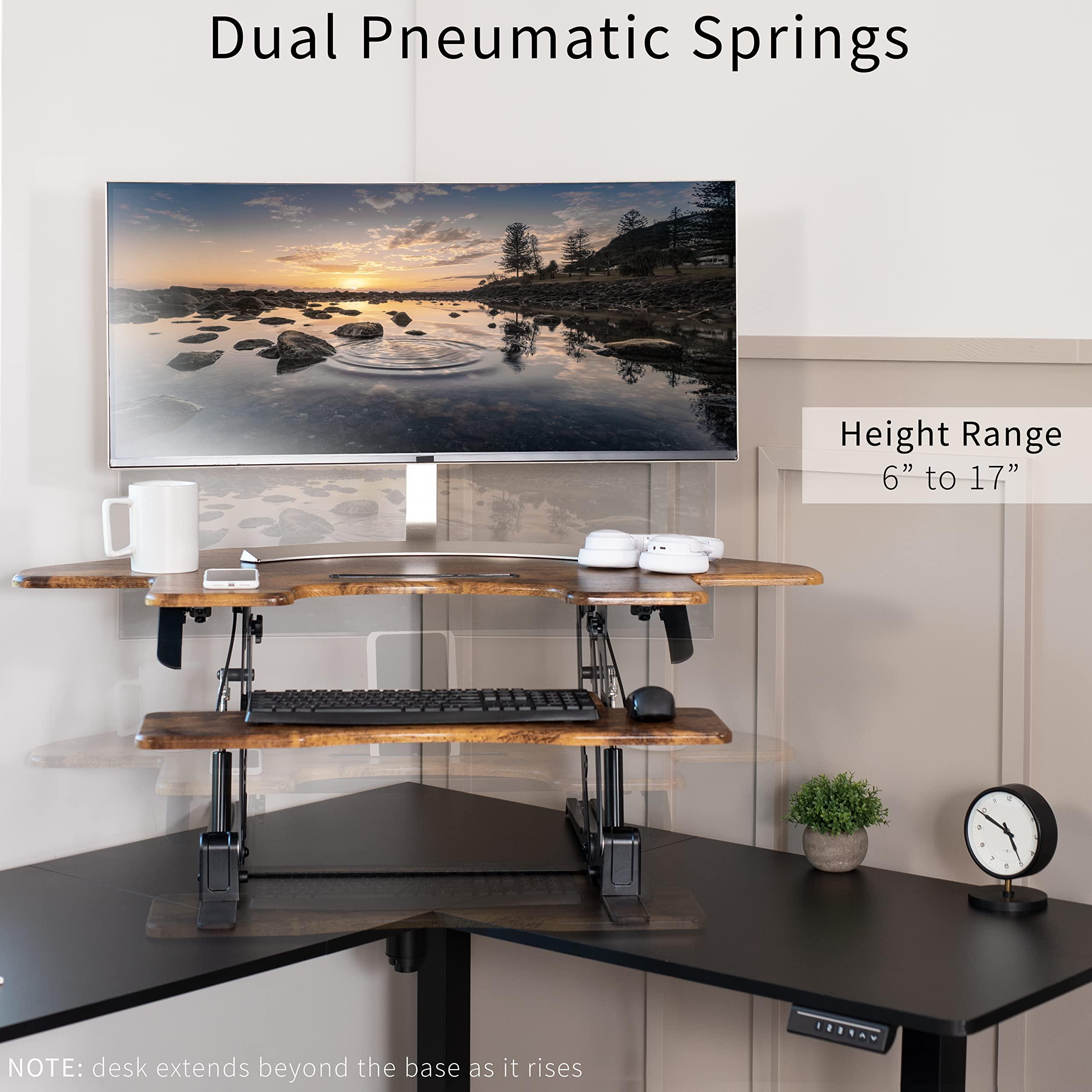 VIVO VIVO 43 inch Corner Height Adjustable Cubicle Stand Up Desk Converter, V Series, Quick Sit to Stand Tabletop Dual Monitor Riser Workstation, Rustic Vintage Brown, DESK-V000VCN