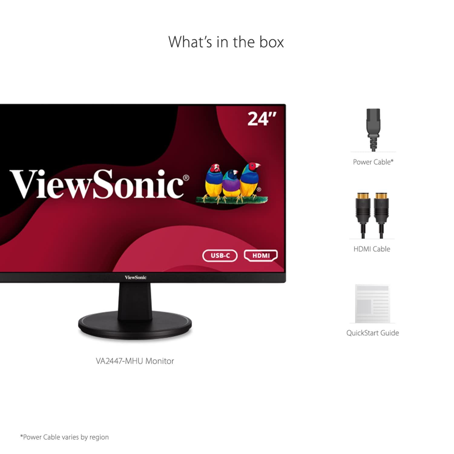 ViewSonic ViewSonic VA2447-MHU 24 Inch Full HD 1080p USB C Monitor with Ultra-Thin Bezel, FreeSync, 100Hz, Eye Care, HDMI, VGA Inputs for Home and Office
