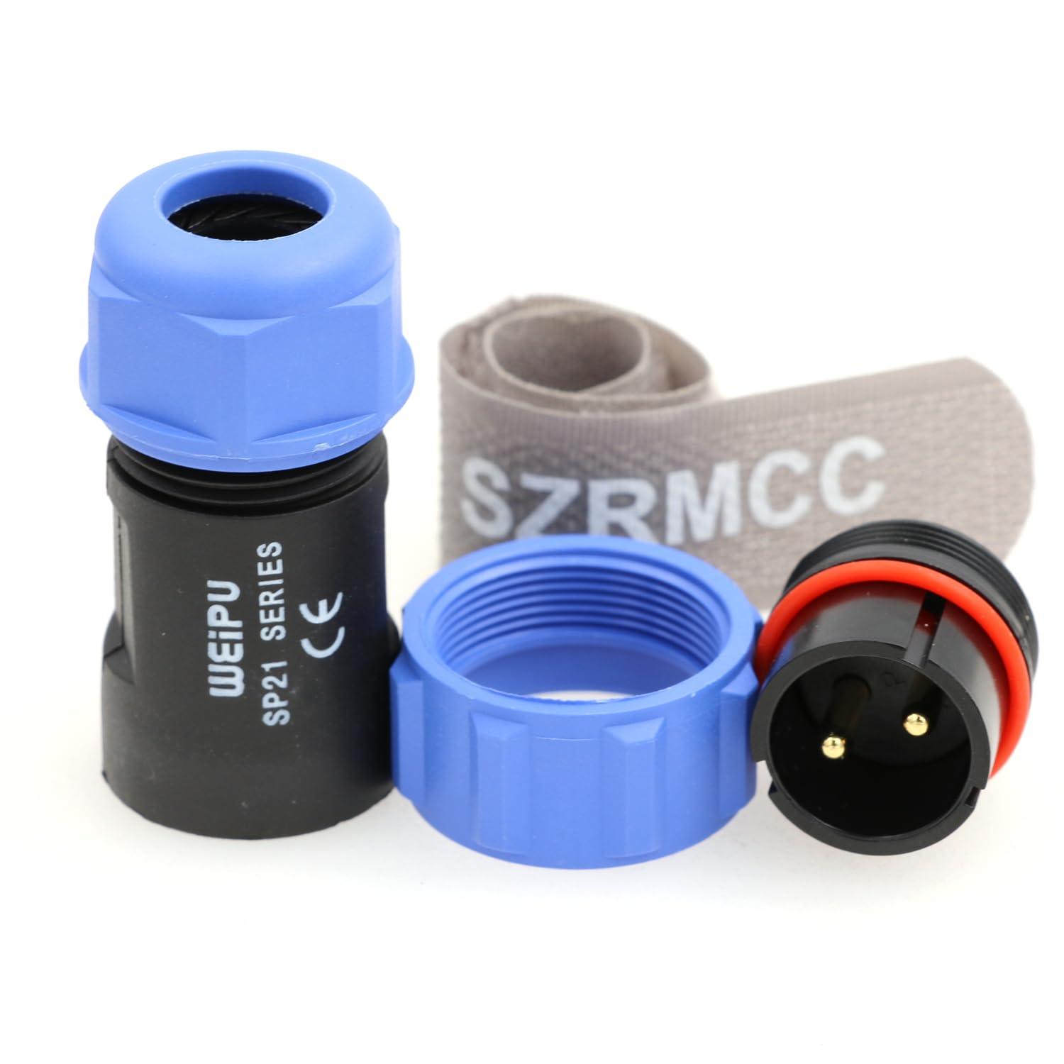 SZRMCC SZRMCC SP21 Connector 2 Pin Male 12V 30A Circular Aviation Connector Plug IP68 Waterproof Industrial for BLUETTI AC200MAX Solar Power Station (Straight Male)