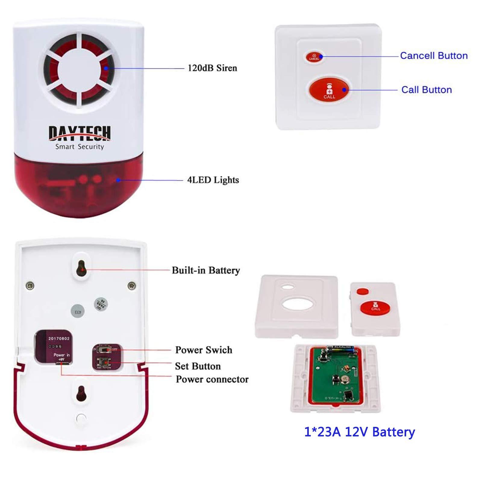 Daytech Daytech Strobe Siren Panic Alarm Button Siren Alarm with Light for Home Caring Loud Outdoor SOS Alert System 2 Red Flashing Siren and 4 Emergency Button for Store Hotel Jewelry Shop Security