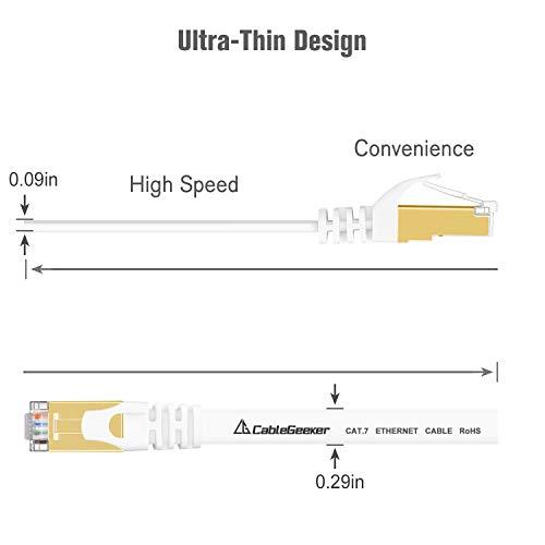 CableGeeker Cat 7 Ethernet Cable 1.5ft 6 Pack Shielded,Flat Ethernet Patch Cables - High Speed Internet Cable for Modem, Router, LAN, Computer - Compatible with Cat 5e,Cat 6 Network - White