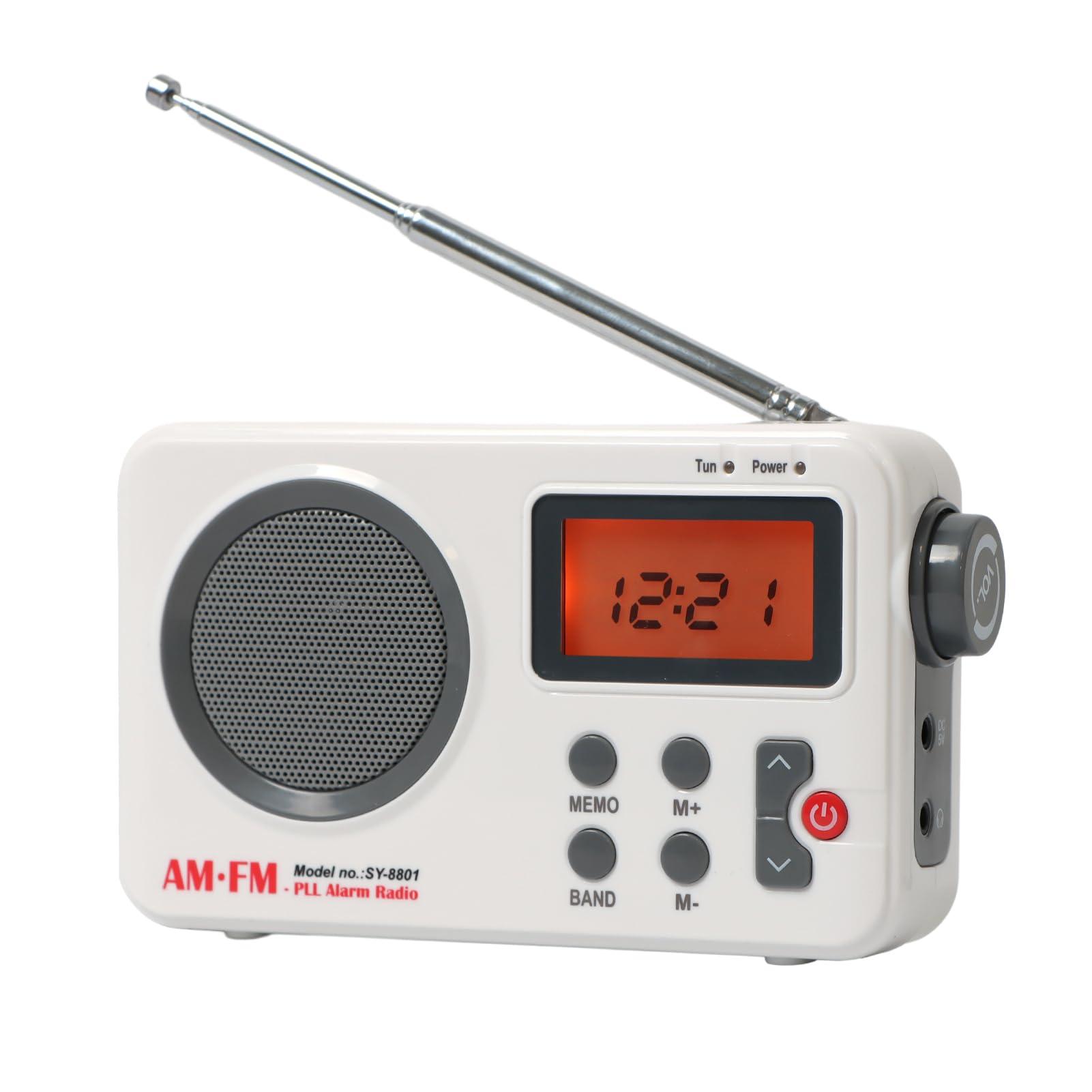 EMVANV Shower Radio Speaker, Portable LCD Display Stereo Radio with AM/FM Radio/RDS System Long Playback Time Radio with Preset 20 Radio Stations for Bathroom, Hot Tub, Outdoor(White)