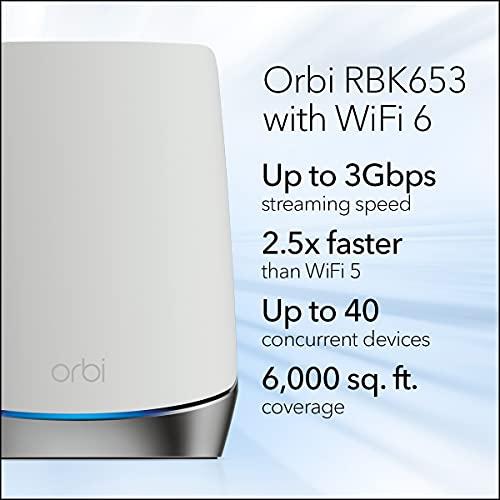 NETGEAR NETGEAR Orbi Whole Home Tri-Band Mesh WiFi 6 System (RBK653) Router with 2 Satellite Extenders, Coverage Up to 6,000 Square Feet, 40 Devices, AX3000 (Up to 3Gbps)
