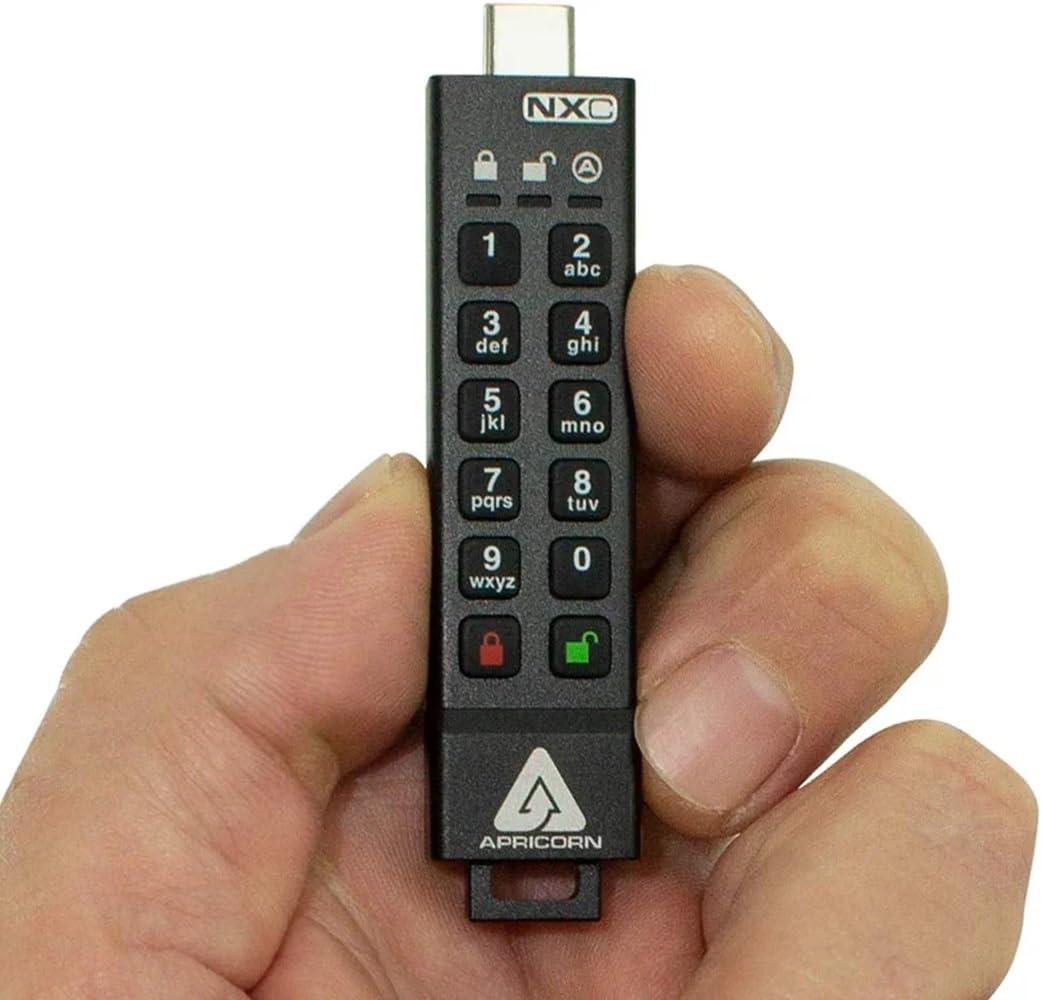 Apricorn Apricorn 512GB Aegis Secure Key 3 NXC 256-Bit Hardware-Encrypted USB 3.2 Type C Flash Drive, FIPS 140-3 Level 3 Validated (ASK3-NXC-512GB)