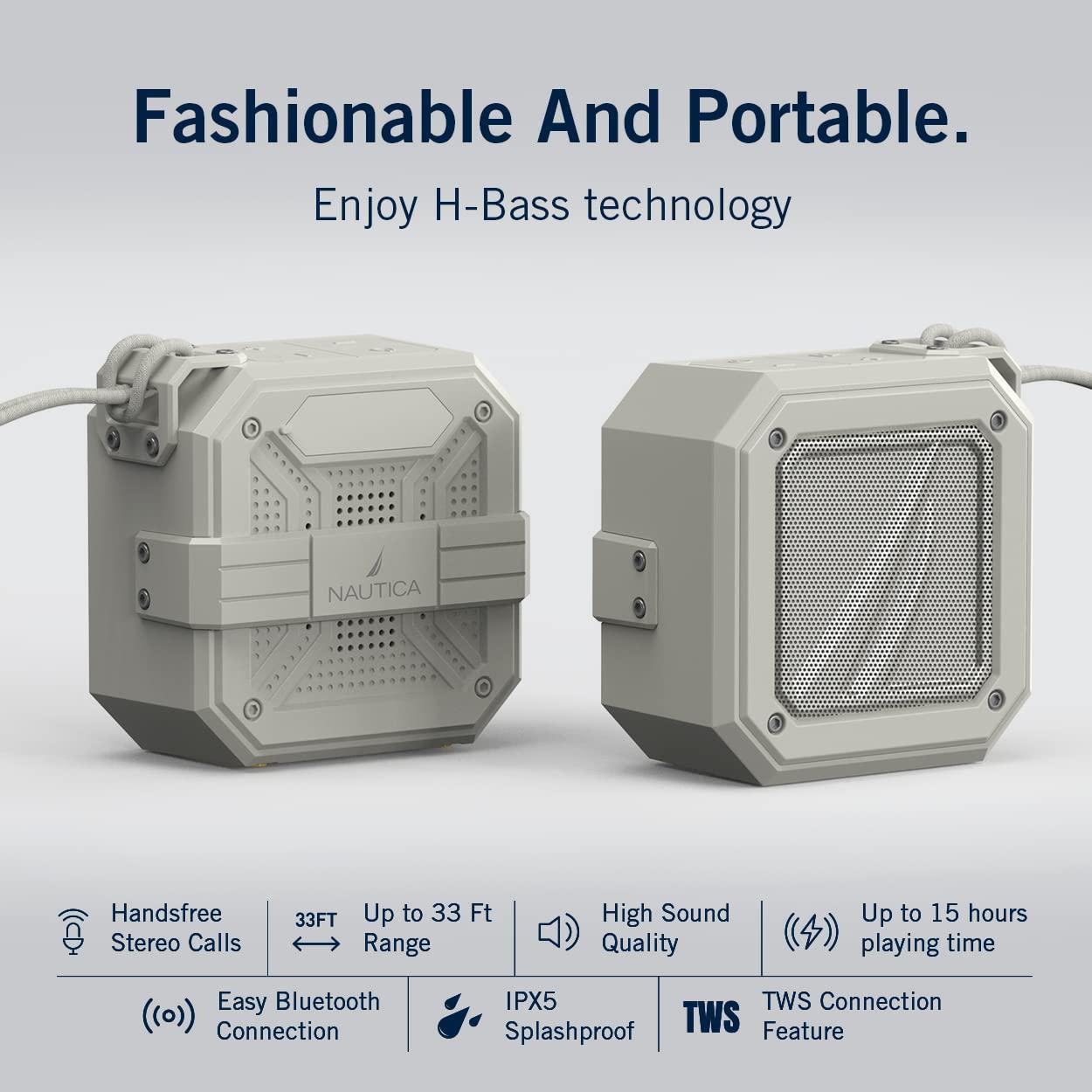 Nautica Nautica S100 True Wireless Outdoor Speaker, Portable IPX5 Waterproof Bluetooth Speaker with 15H Playtime, 200-Day Standby & TWS Pairing, Perfect for Camping, Beach, Backyard & Travel