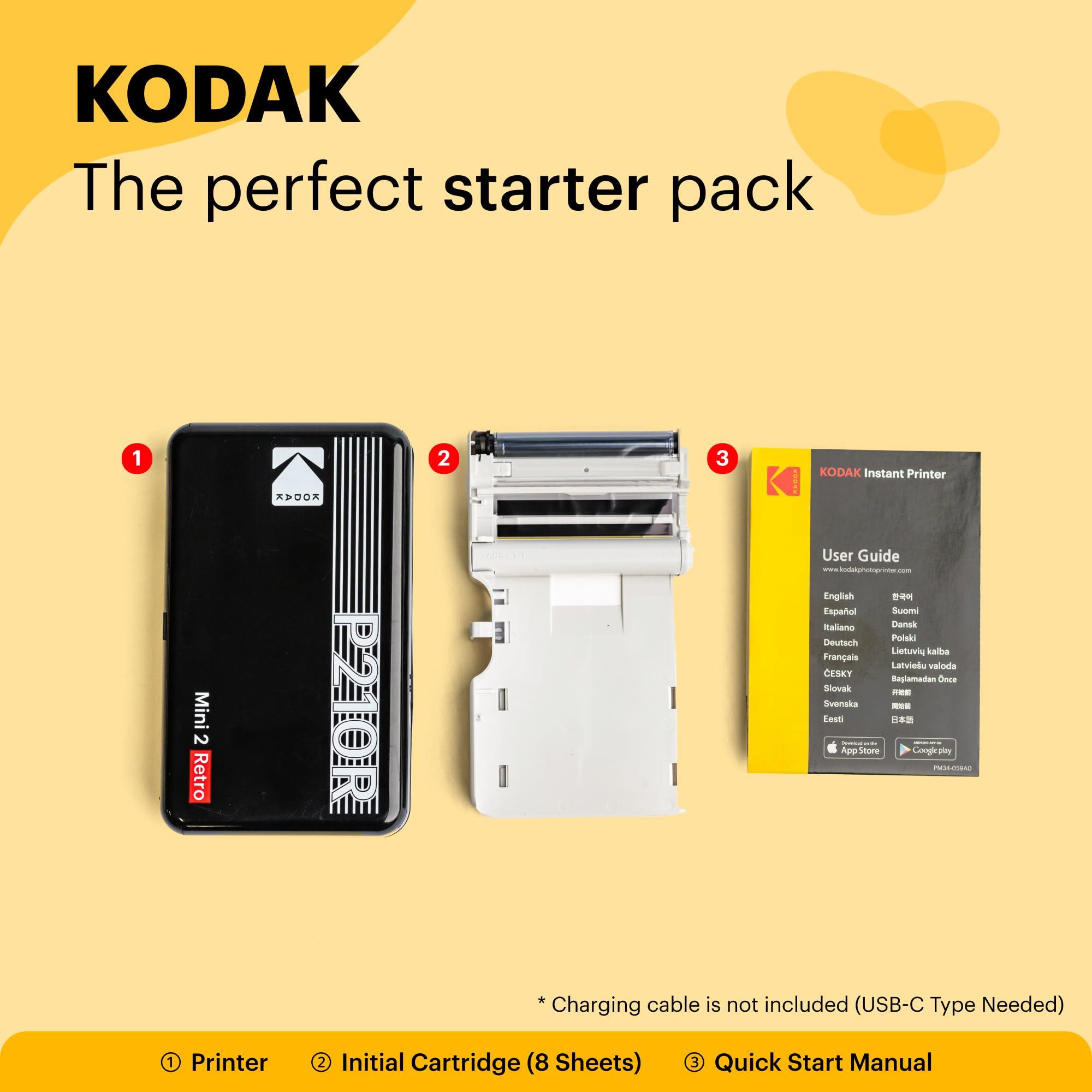 KODAK KODAK Mini 2 Retro 4PASS Portable Photo Printer (2.1x3.4 inches) + 8 Sheets, White
