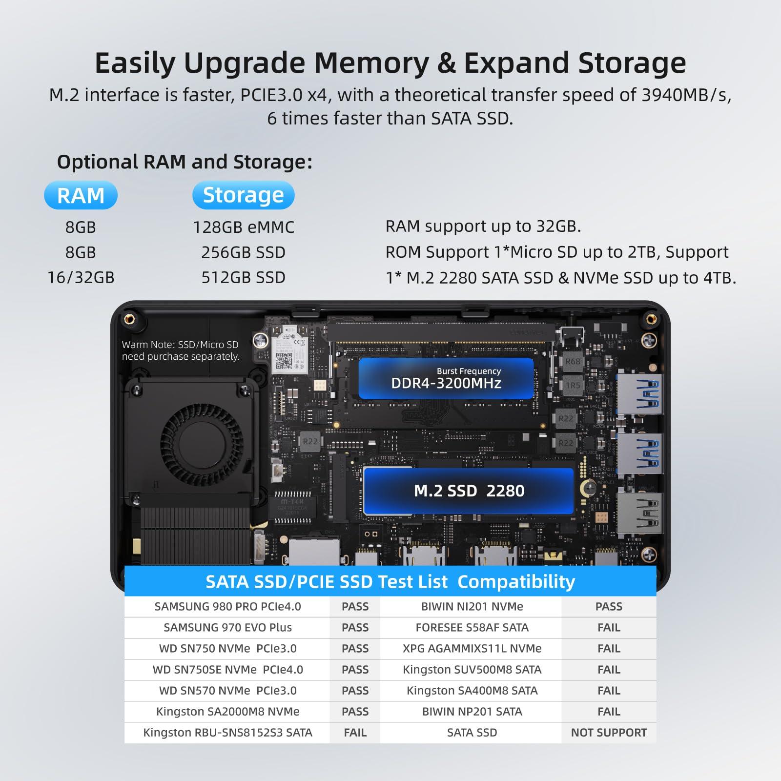 MeLE MeLE Overclock4C Mini PC, 12th Alder Lake-N100(up to 3.4GHz,4C/4T), 16GB DDR4 512GB Micro Desktop Computer, 4K Triple Display, All-in-one USB-C, USB3.2/WiFi/BT/Ethernet on Business Home Office