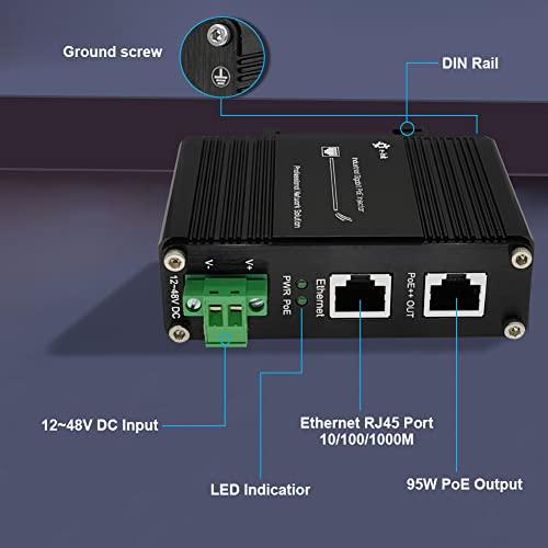 Elenzk Elenzk Industrial Gigabit PoE++ Injector Hardened IEEE802.3at/bt 95W PoE Adapter with 12-48VDC Input DIN-Rail and Wall Mount