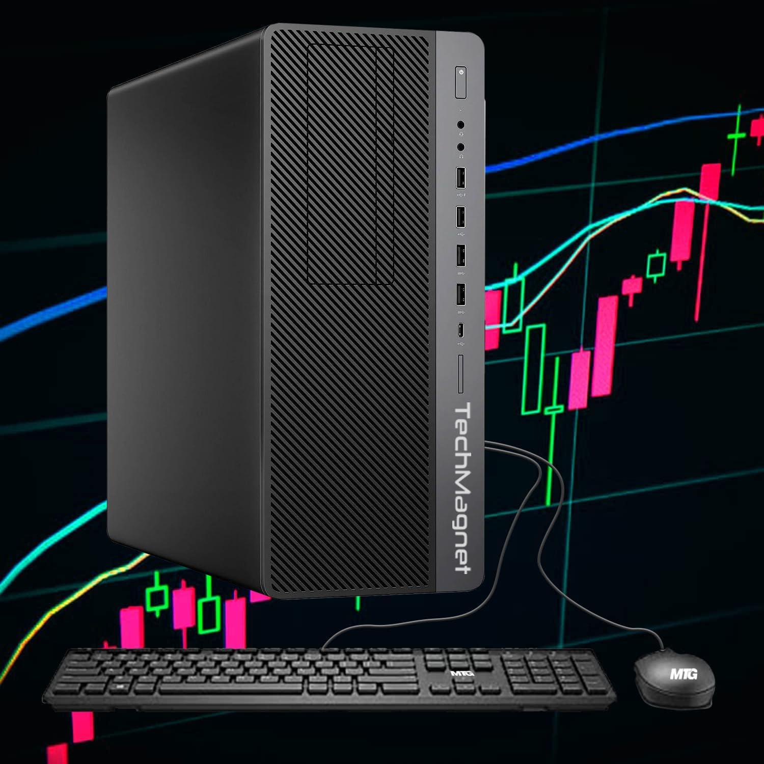 TechMagnet TechMagnet Trading Desktop PC, Intel Core i7 9th Gen, 16GB RAM, 512GB SSD + 2TB HDD, 4 New 22 LED Monitors, 2 Network Cards, Trading Platform Support, MTG Keyboard & Mouse Win 11 (Renewed)