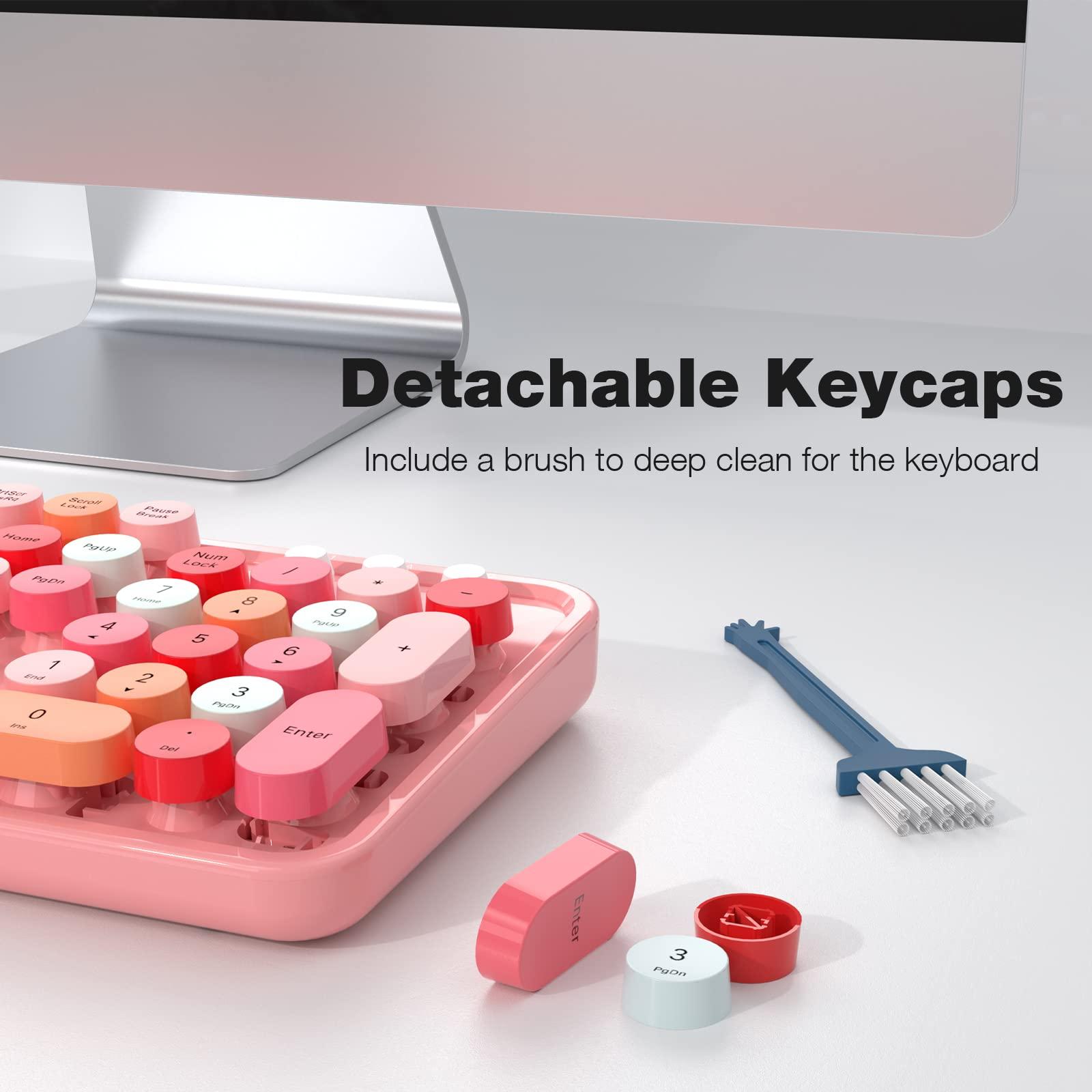 MOFII MOFII Wireless Keyboard and Mouse, Pink Colorful Round Key Retro Typewriter Keyboards, USB Wireless 2.4G Full Size Keyboard and Cute Mice Combo for Computer, Laptop, PC, Chromebook, Smart TV