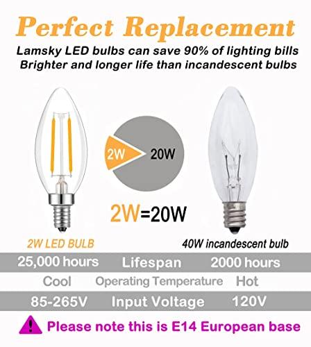 Lamsky Lamsky E14 European Base LED Filament Edison Bulb, 2W Warm White 2700K, No-Dimmable (4-Pack)