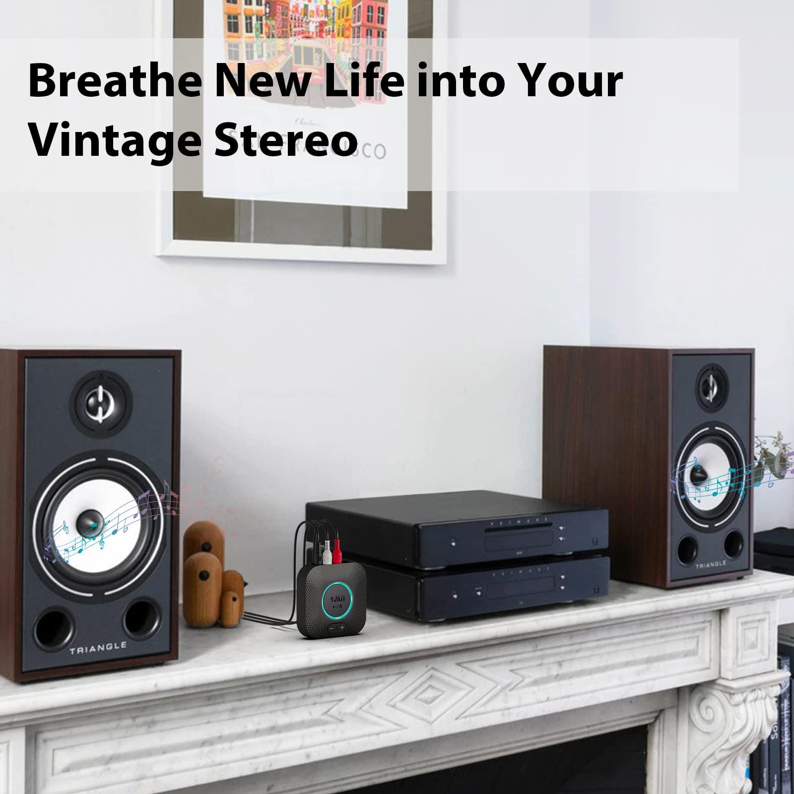 1Mii 1Mii B06S Bluetooth 5.2 Receiver, HiFi Wireless Audio Adapter for Home Stereo System w/aptX HD& Low Latency, Volume Control for Car Speaker, Amplifier, with 3.5 mm/RCA Outputs, Long Range