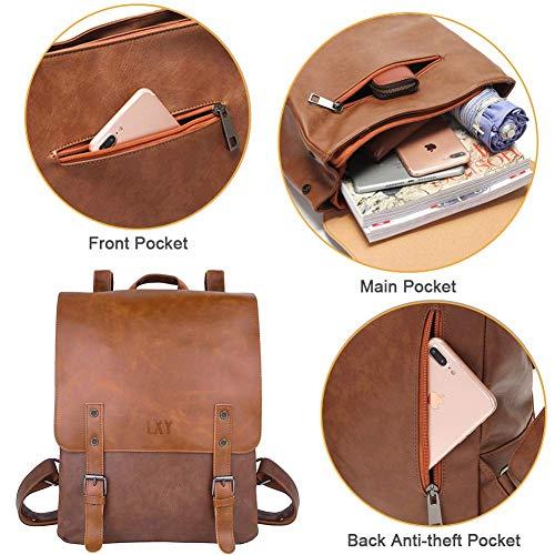 LXY LXY Vegan Leather Backpack Vintage Laptop Bookbag for Women Men, Brown Faux Leather Backpack Purse Bookbag Weekend Travel Daypack