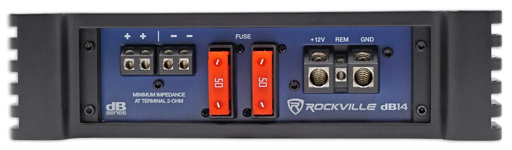 Rockville Store Rockville dB14 4000w Peak/1000w RMS Mono 2 Ohm Amplifier Car Audio Amp Bundle with Rockville RWK4CU 4 AWG Gauge 100% Copper Complete Amp Installation Wire Kit OFC