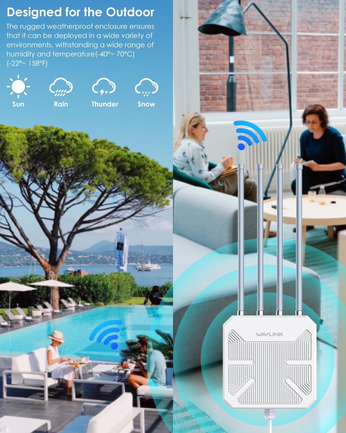 WAVLINK WAVLINK Outdoor WiFi Extender AX1800 Dual Band Long Range WiFi Extender with PoE, IP67 Weatherproof, 4x8dBi High-gain Antennas, Outdoor Access Point for Farm, Courtyard, Factory, Campsite, Gazebo