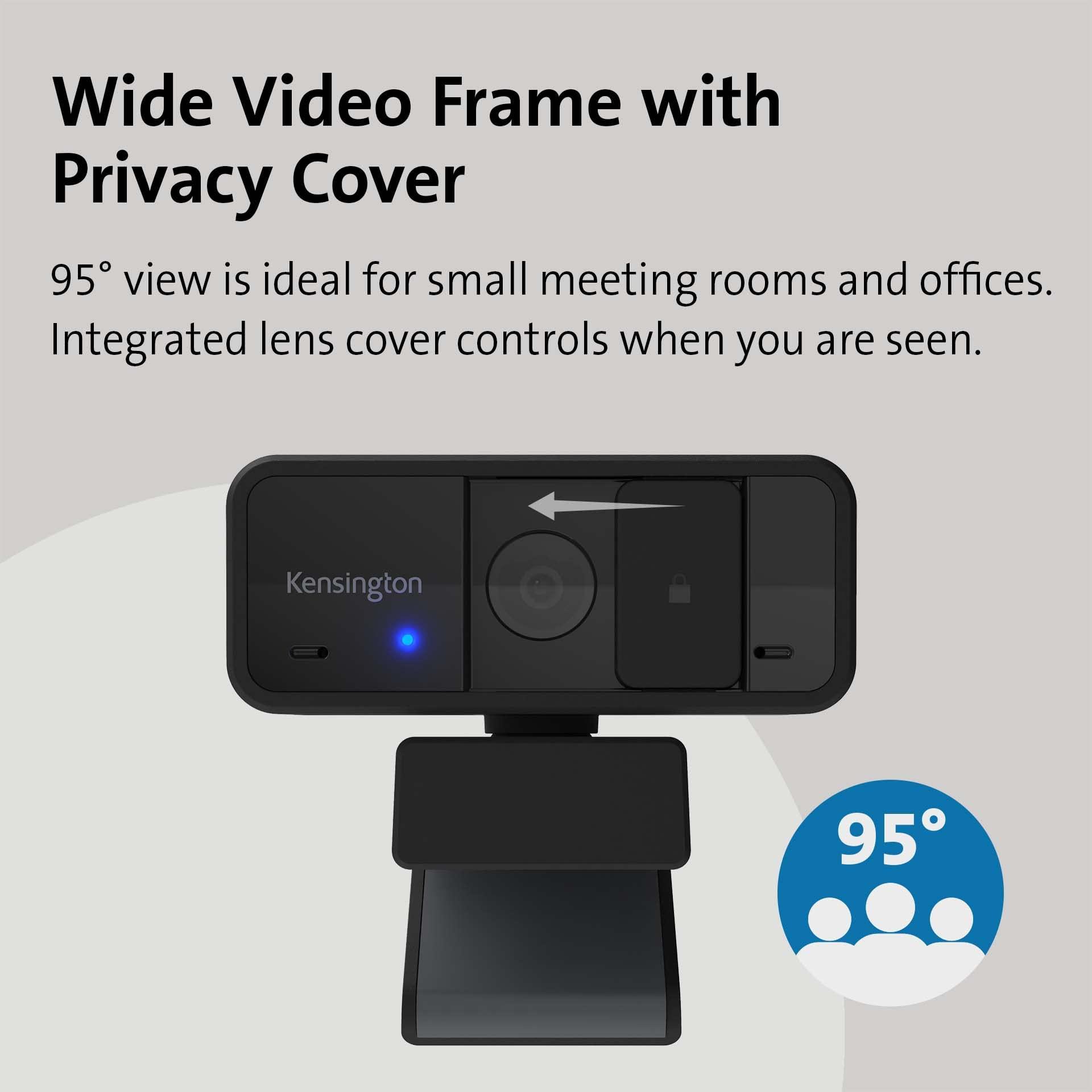 Kensington Kensington W1050 1080p Fixed Focus Wide Angle Webcam for Video Conference, Dual Stereo Mic, Software Control, Privacy Cover, Works with Microsoft Teams, Google Meet, Zoom and More (K80250WW)