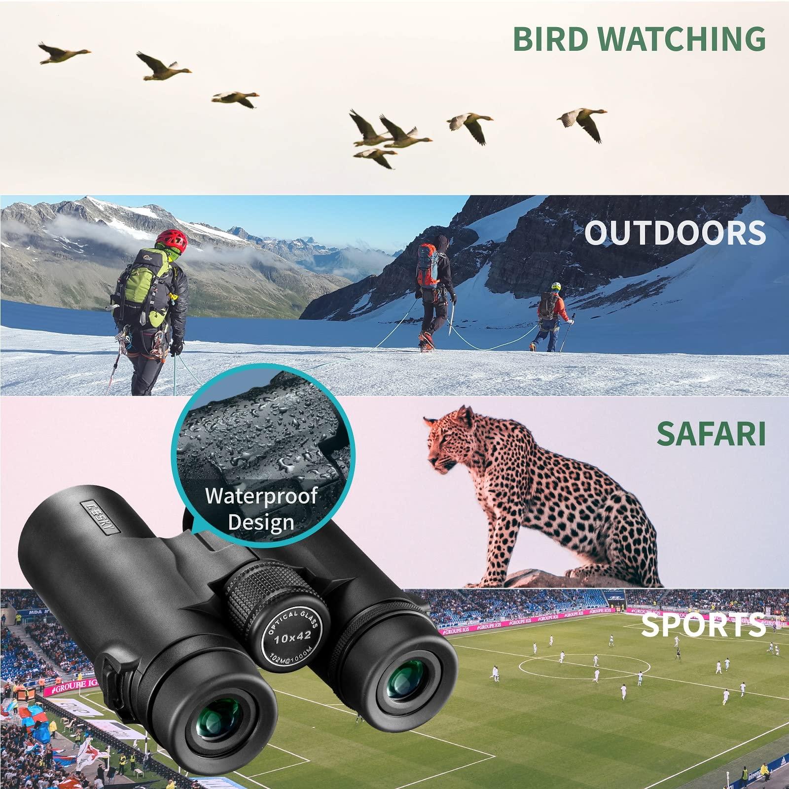 Gosky Gosky 10x42 Roof Prism Binoculars for Adults with Gosky HD Spotting Scope 20-60x 80mm with Tripod and Smartphone Adapter, for Bird Watching Hunting Hiking Wildlife Safari Travel