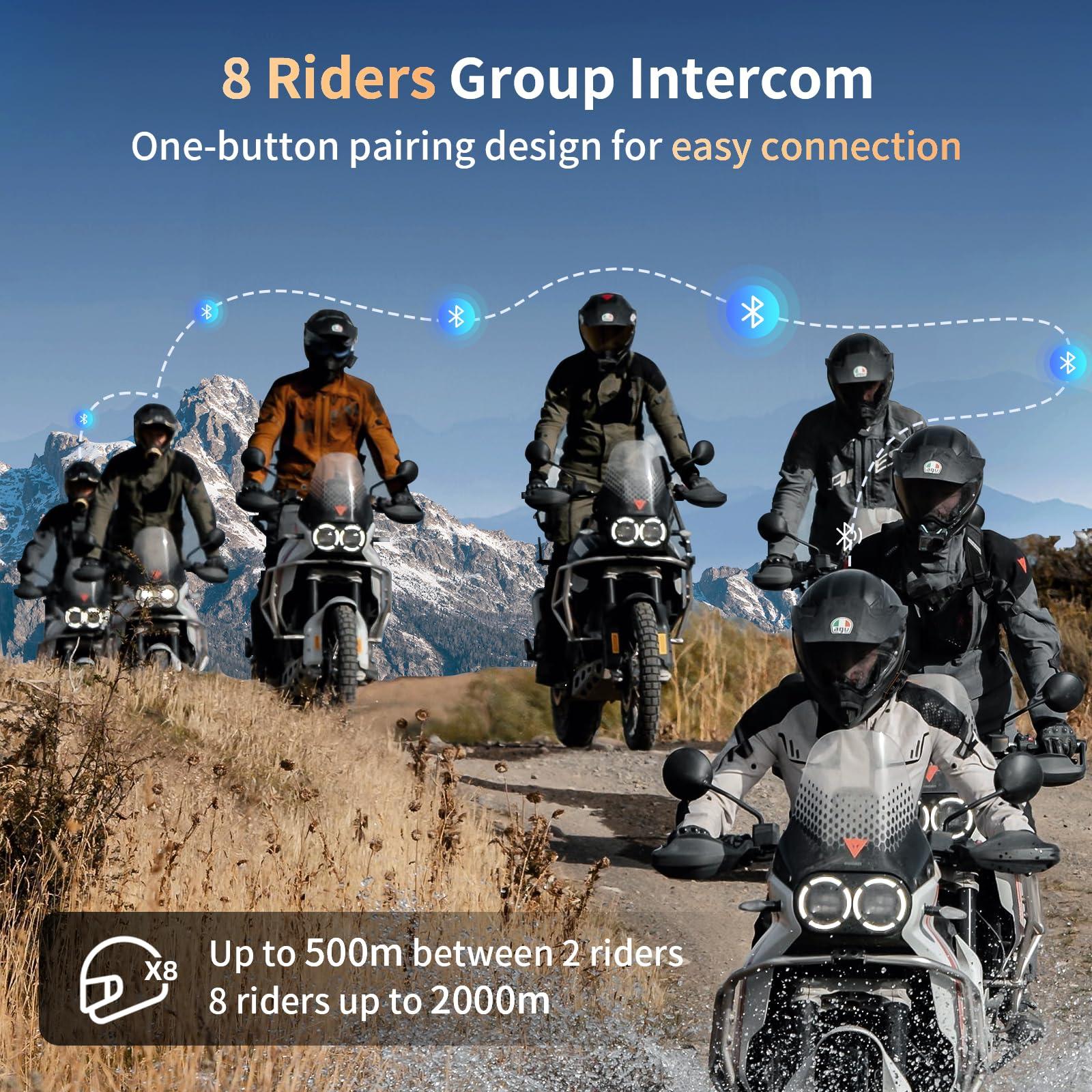 Fodsports Fodsports FX8 Pro Motorcycle Communication Systems with Customized HRSQS Speakers, Dual-Chip Audio Multitasking, One-Click Fast Pairing, Music Sharing, FM 10 Riders Group Intercom, 2 Pack