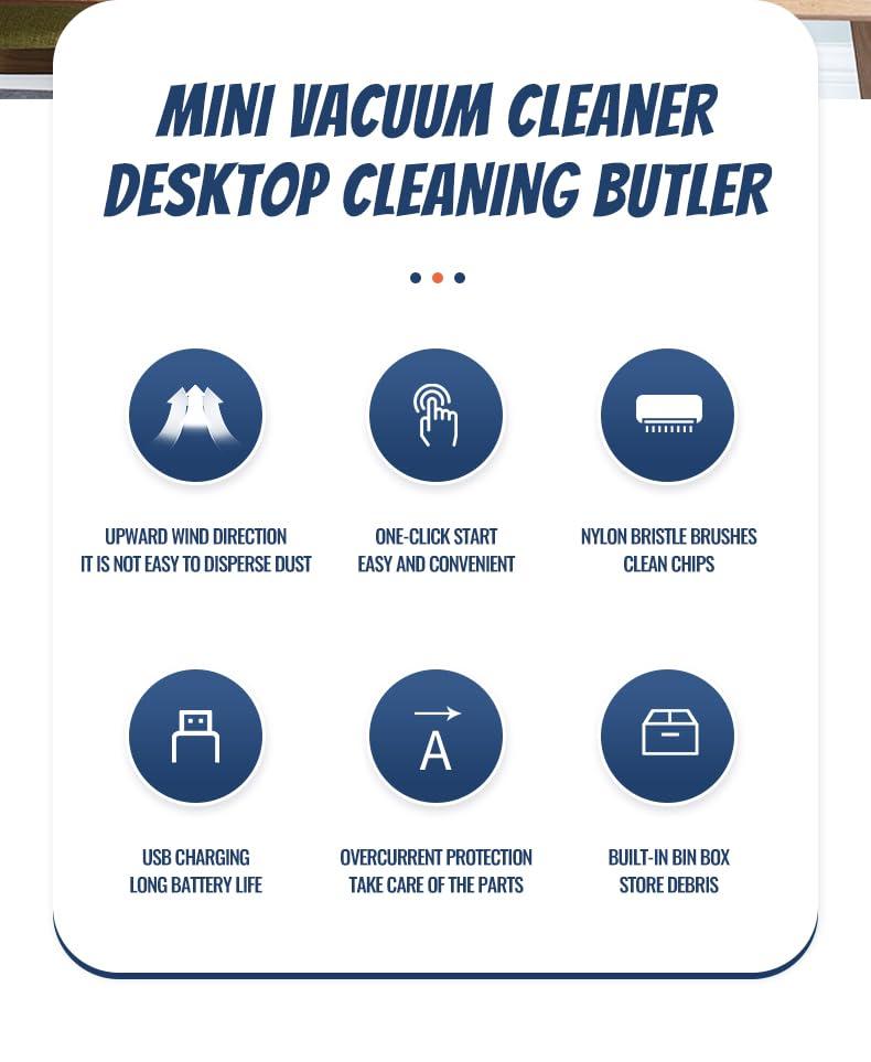 GSHLGAO GSHLGAO Desktop Vacuum Cleaner USB Charging with Vacuum Nozzle Cleaning Brush, cuteofficedeskaccessories Detachable Design & Portable Mini Table Dust Vaccum Cleaner Crumbs,