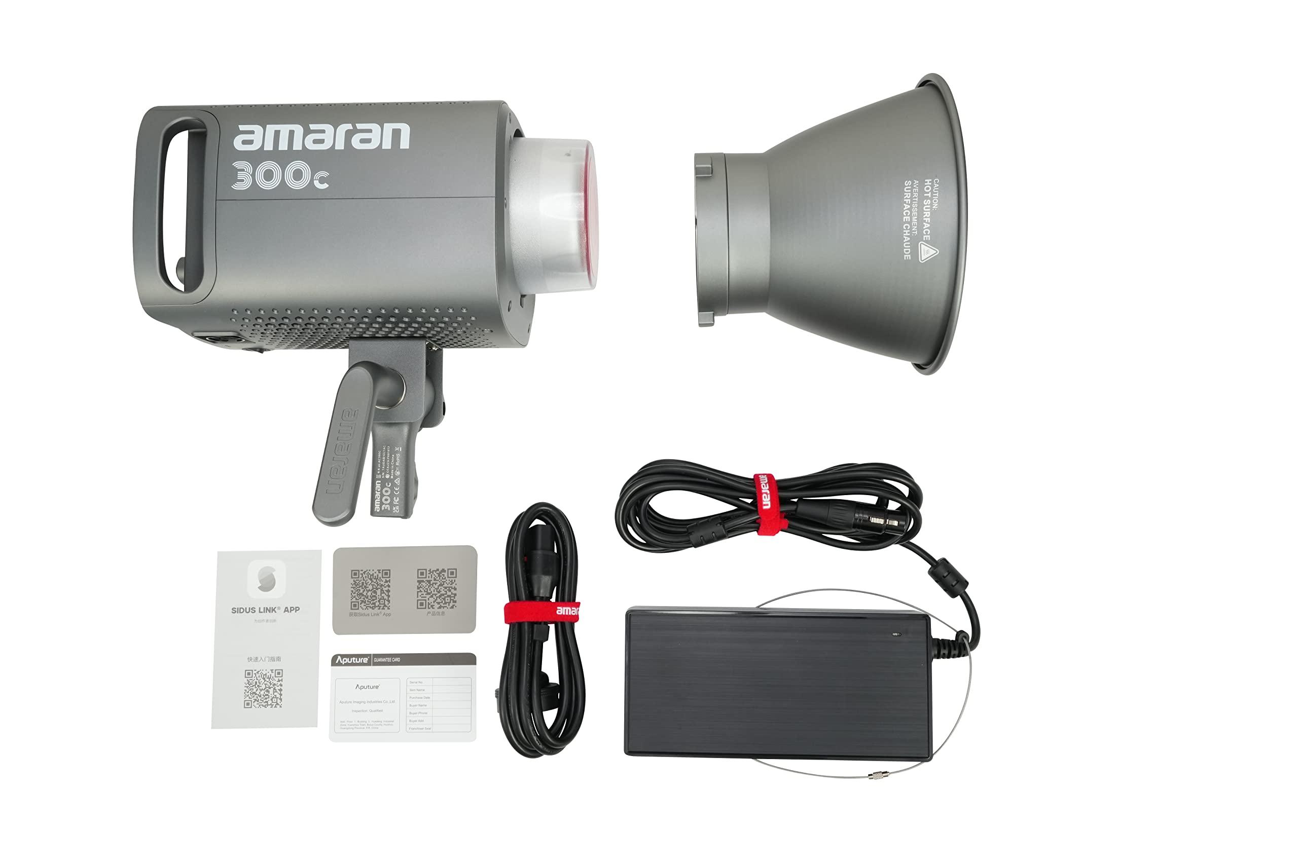 Aputure Aputure Amaran 300c RGBWW 300W COB Video Light Bowen Mount,26,580 lux @1m with Hyper Reflector,2,500K to 7,500K CCT with G/M Adjustment,APP Contorl (Grey)