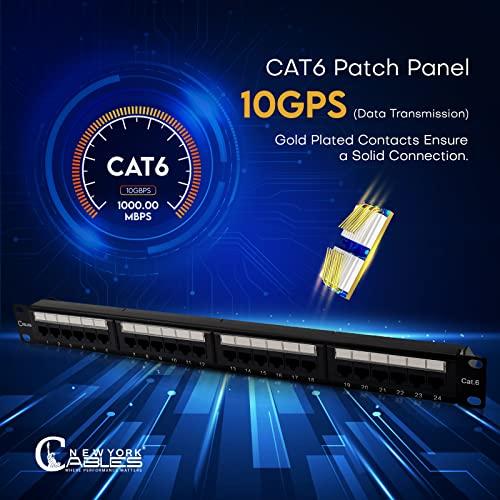 NewYork Cables NewYork Cables Cat6 24 Port Patch Panel 19 Inch, 1U Patch Panel for Easy Rack Mount or Wall Mount, Clear Labeling & Exceptional Durability Cat6 Patch Panel Compatible with Cat5e & Cat6 Cables