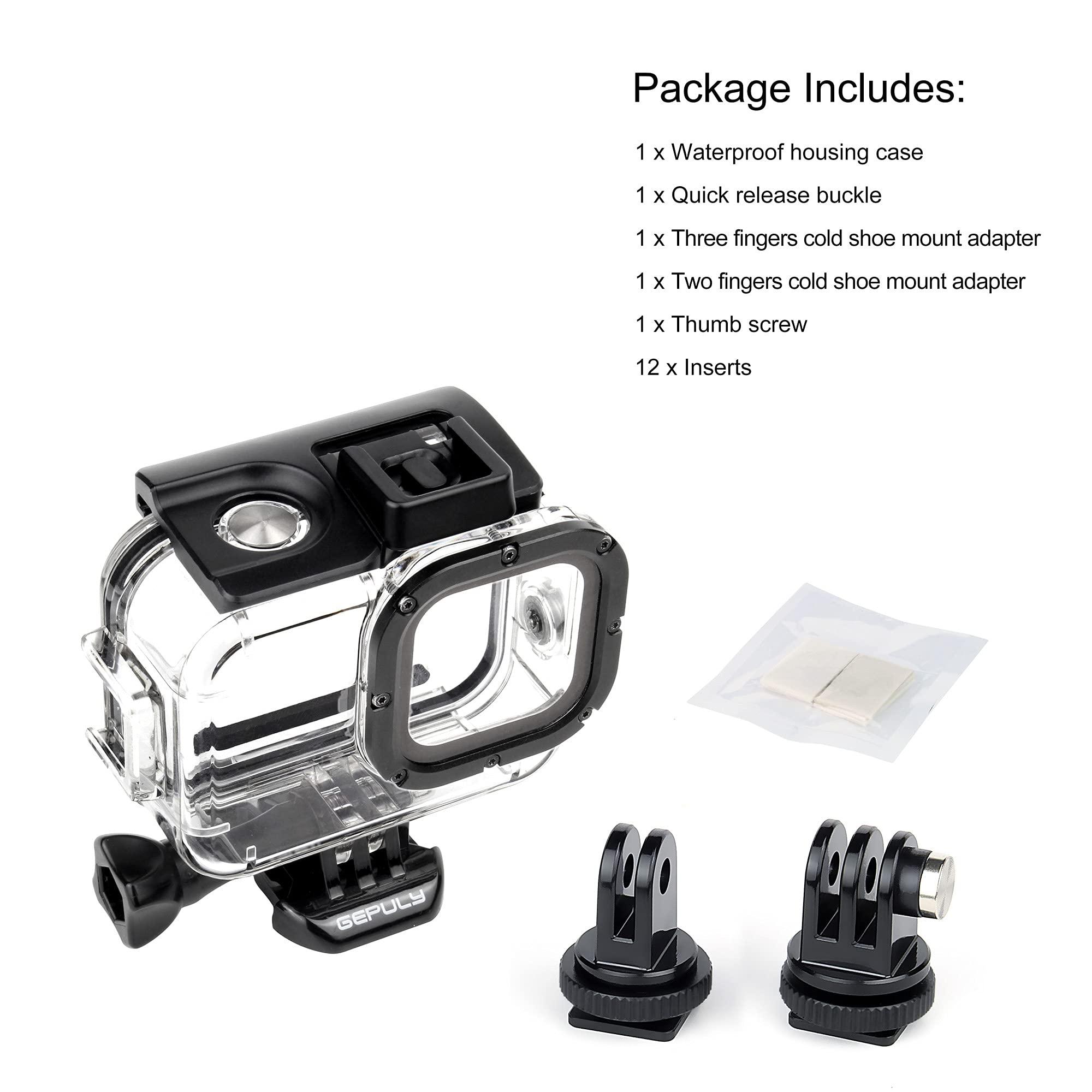 GEPULY GEPULY Waterproof Housing Case for GoPro Hero 9 10 11 12 13 Black, 60M Underwater Protective Dive Housing Shell with 2 Cold Shoe Adapters Brackets Accessories Go Pro Accessory