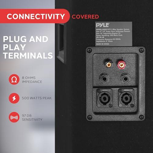 Pyle PylePro Portable Cabinet PA Speaker System - 500Watt Outdoor Sound System Vehicle Stereo Speakers w/ 10\" Woofer, 1.5\" Kapton VC, Dual Tweeters, 4\"x10\" Super Horn Midrange, Crossover Network - PADH1079