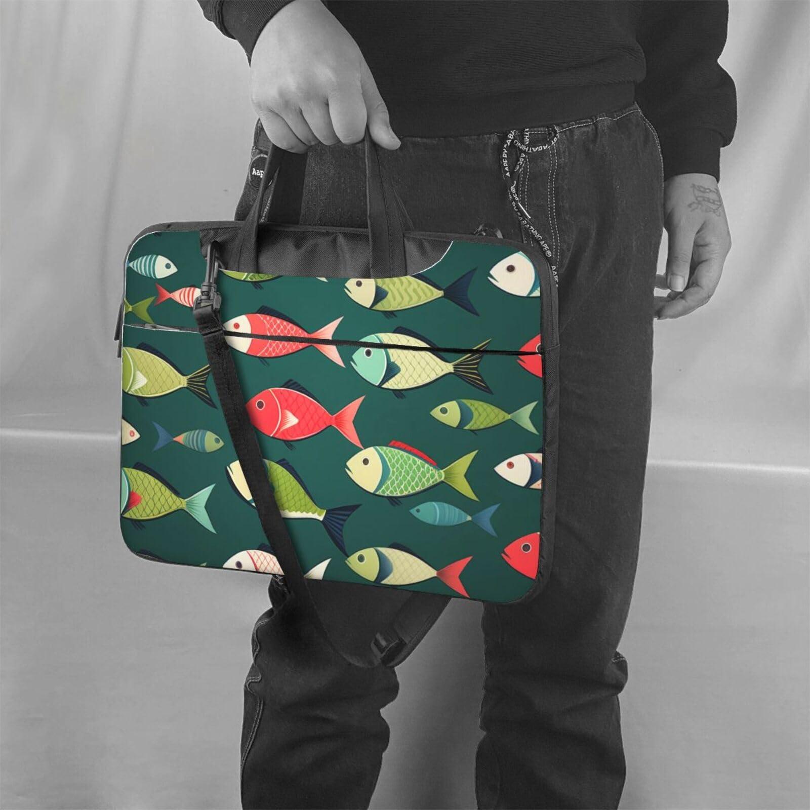 Kdsefhhcb Green fish Print Laptop Bag Pouch Briefcase Fits 13/14/15.6 inch Notebook Computer Bags for Women Men