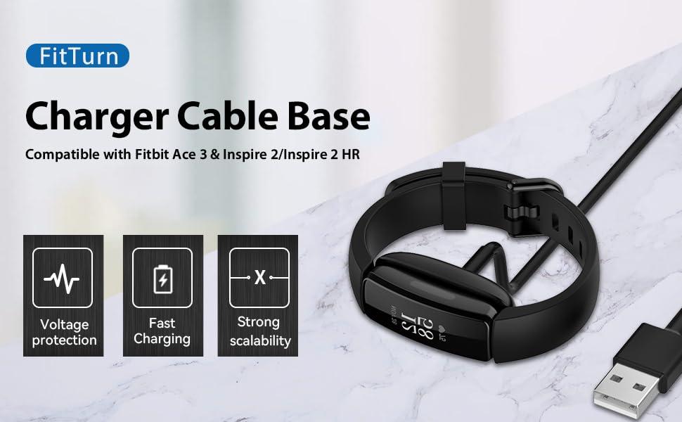 FitTurn FitTurn USB Charger Compatible with Fitbit Ace 3 Activity Tracker 3.3ft/100cm Replacement USB Charger Charging Clip Cable Base Data Sync for Ace 3 Fitness Tracker 6+ 2Pack Black
