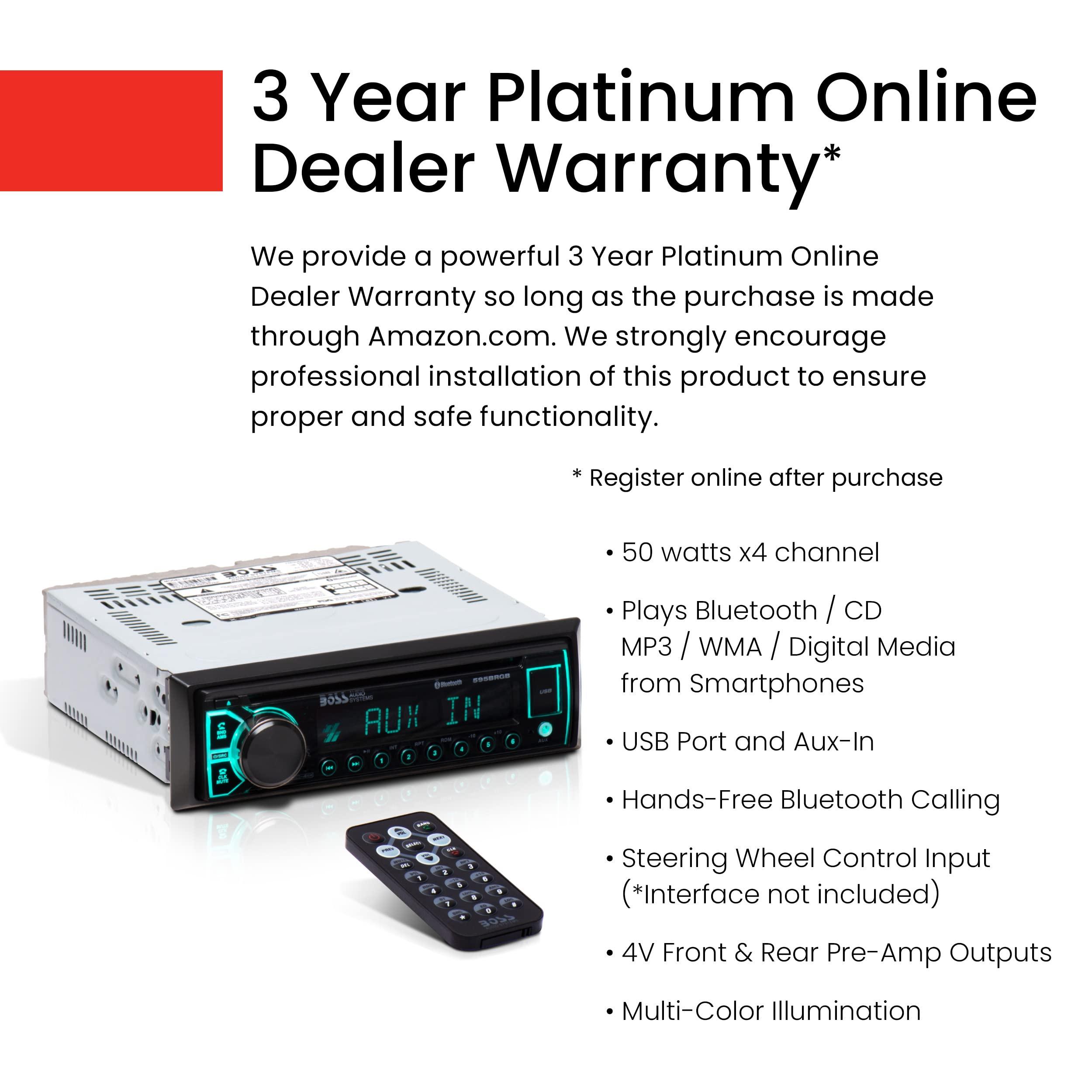 BOSS Audio Systems BOSS Audio Systems 595BRGB Elite Series Car Stereo System Single Din, Bluetooth Audio and Calling Head Unit, AM/FM Radio Receiver, CD Player, Aux-in, USB, Hook Up to Amplifier