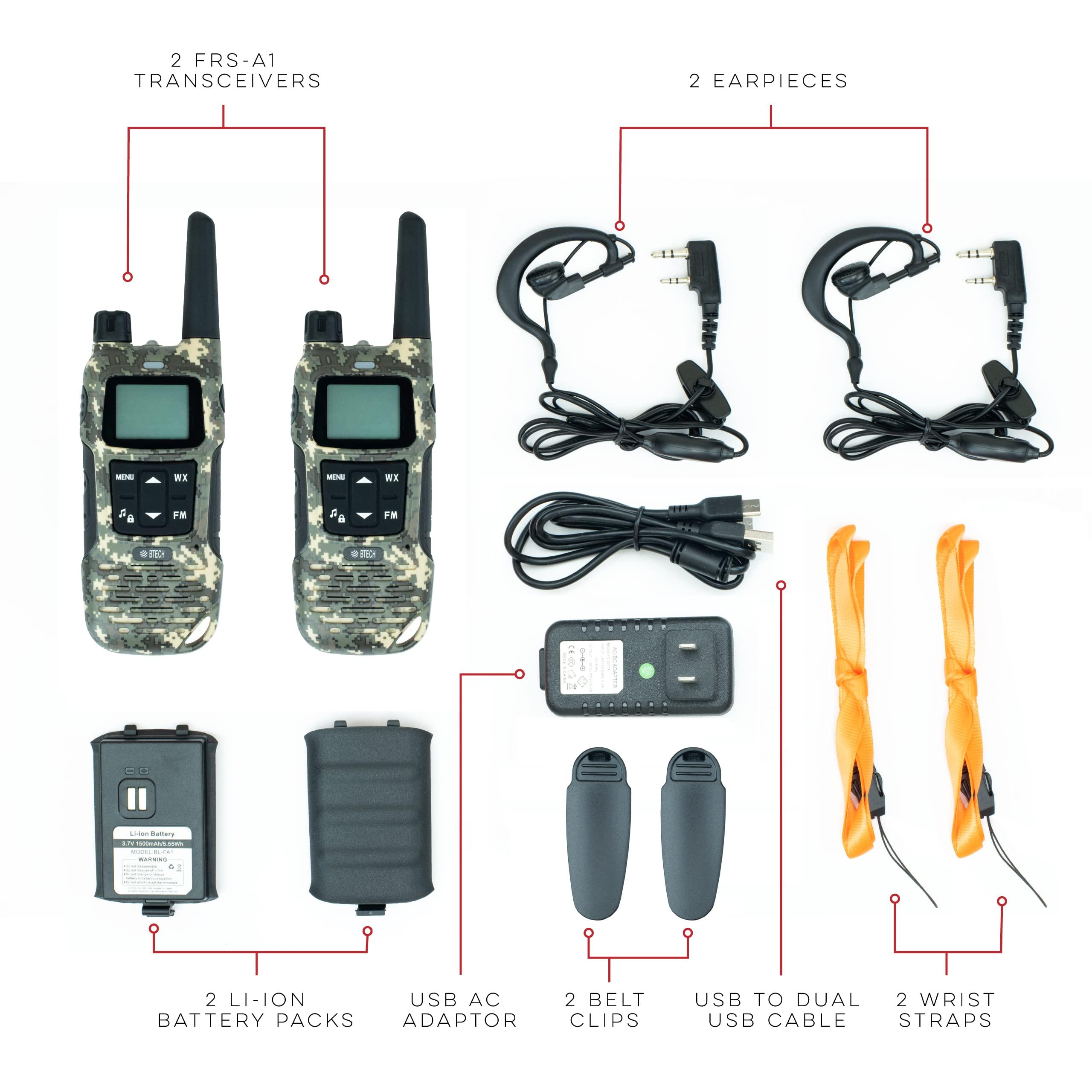 BTECH BTECH FRS-A1 2 Pack FRS CAMO Walkie Talkies, NOAA, High Output Two-Way Radio. USB-C Charging, Built in Flashlight, FM Radio, NOAA, and More