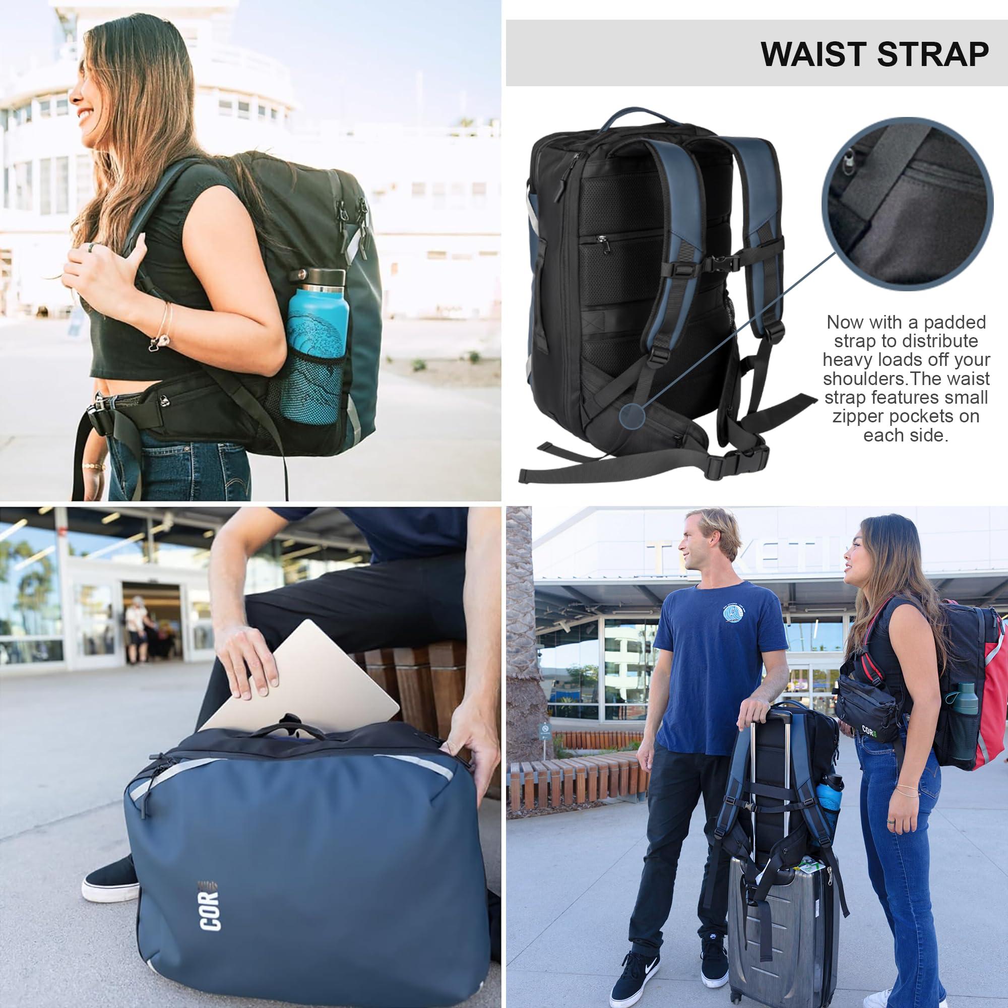 COR Surf COR Surf Travel Backpack Carry On Laptop Backpack with Secret Passport Pockets | Daypack Business Weekender Luggage Backpack for Men and Women | The Island Hopper (40L, Army Green)